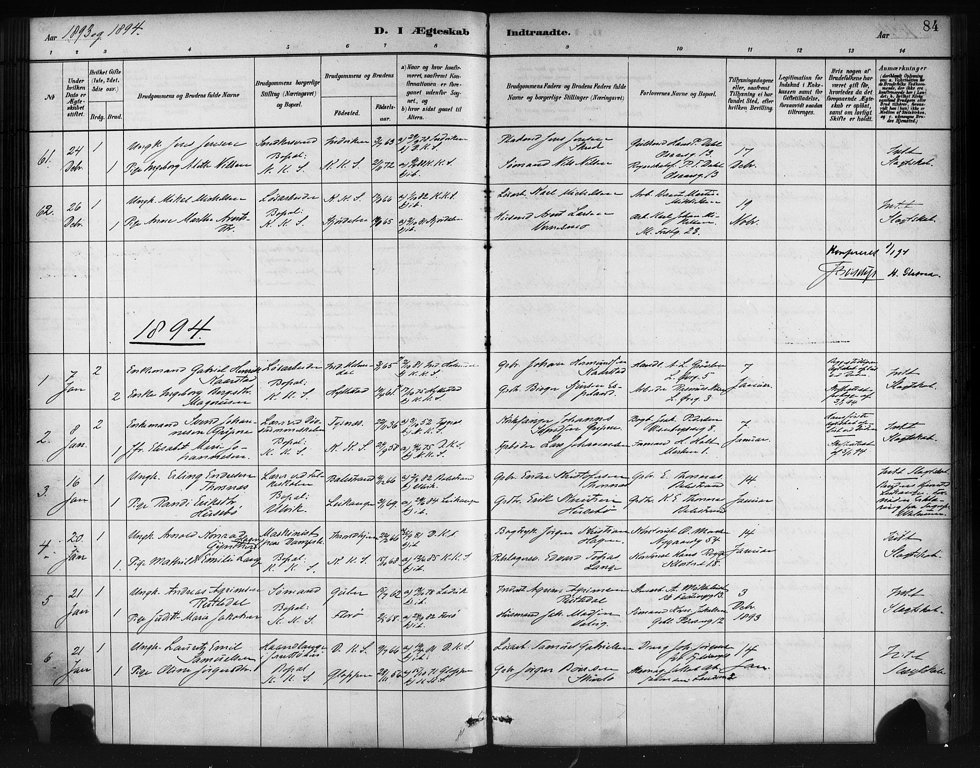 Korskirken sokneprestembete, SAB/A-76101/H/Haa/L0037: Parish register (official) no. D 4, 1883-1904, p. 84
