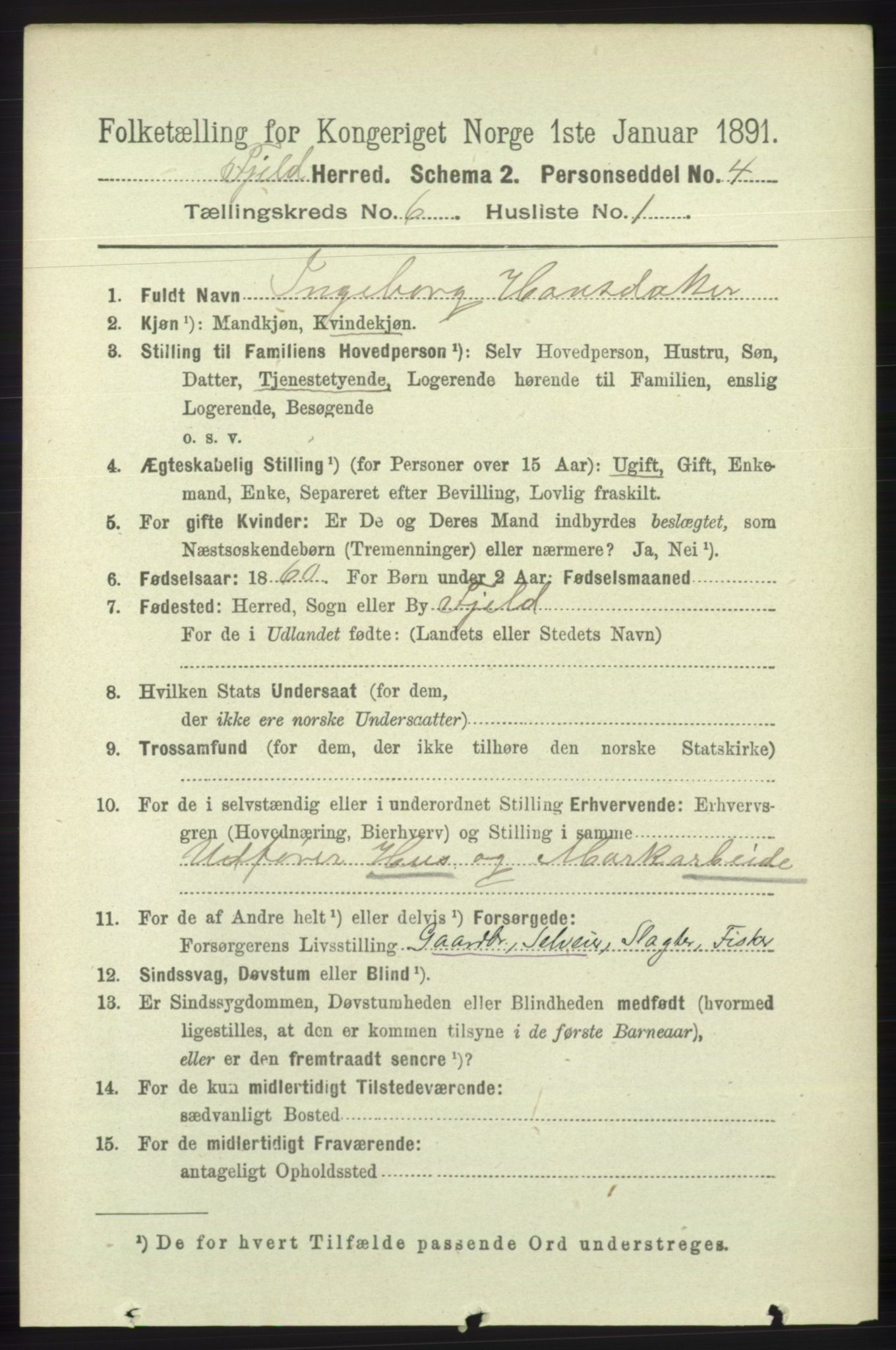 RA, 1891 census for 1246 Fjell, 1891, p. 3001