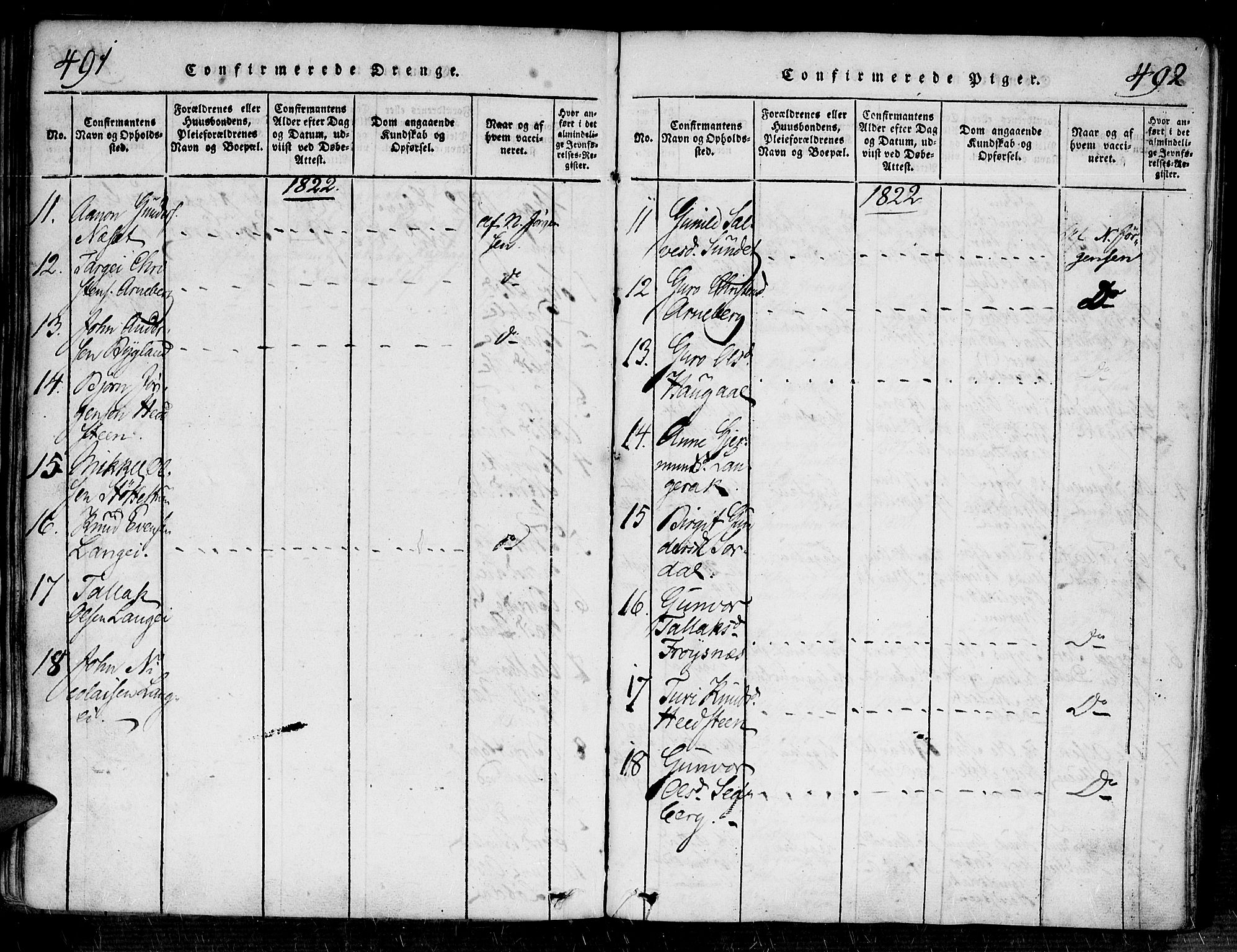 Bygland sokneprestkontor, SAK/1111-0006/F/Fa/Fab/L0003: Parish register (official) no. A 3, 1816-1841, p. 491-492