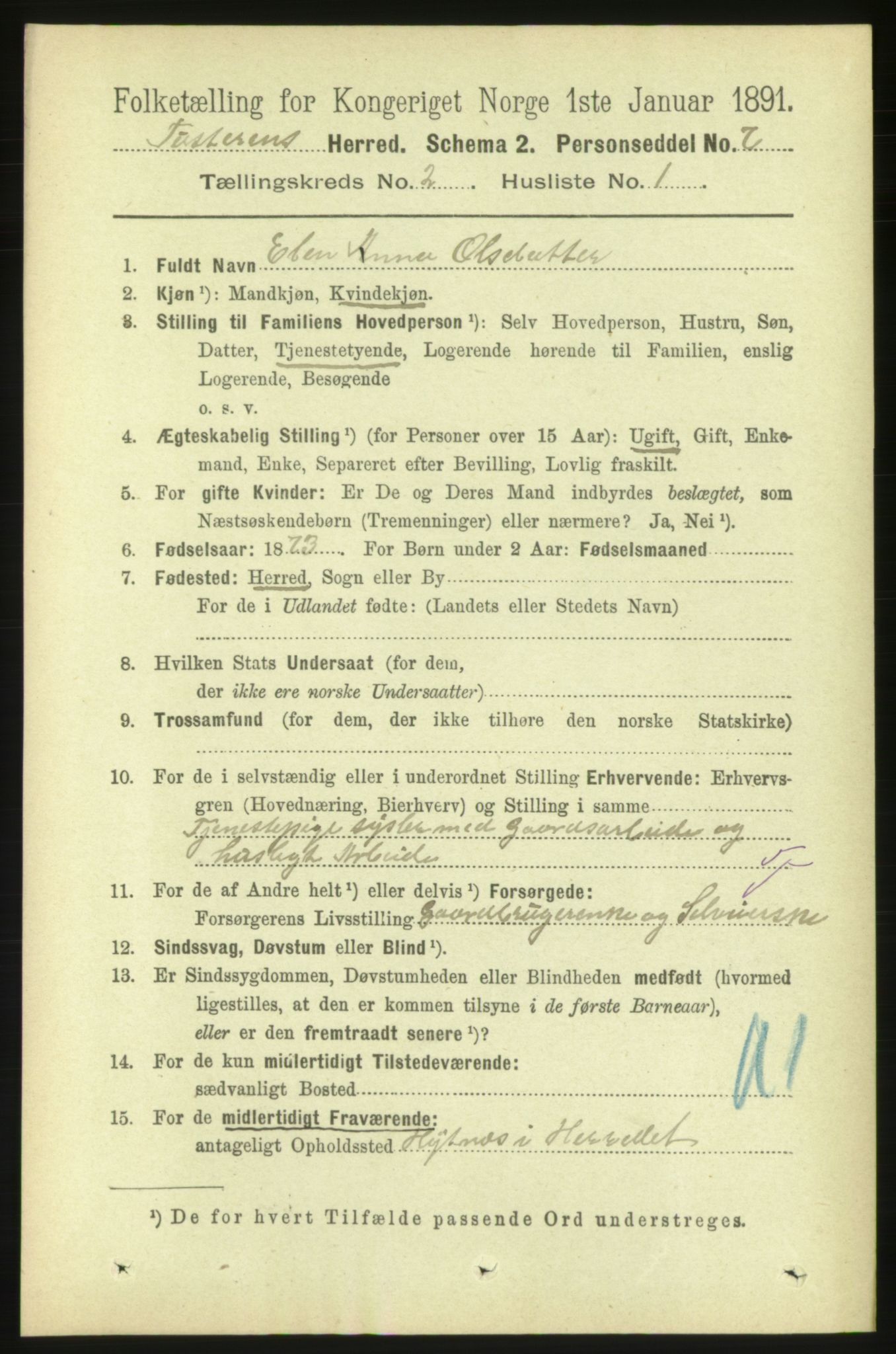 RA, 1891 census for 1572 Tustna, 1891, p. 681