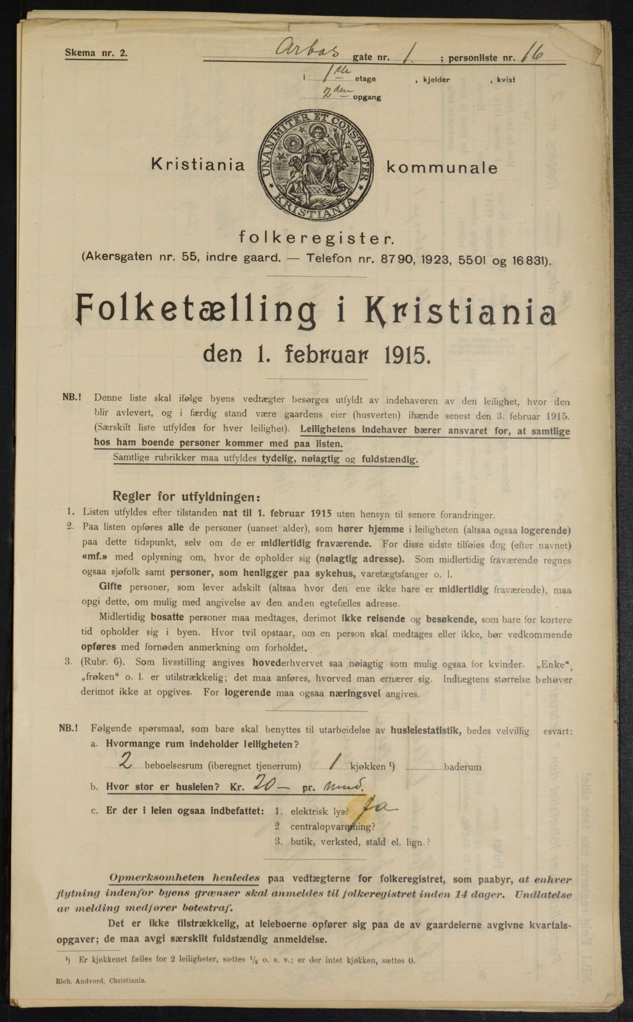 OBA, Municipal Census 1915 for Kristiania, 1915, p. 1659