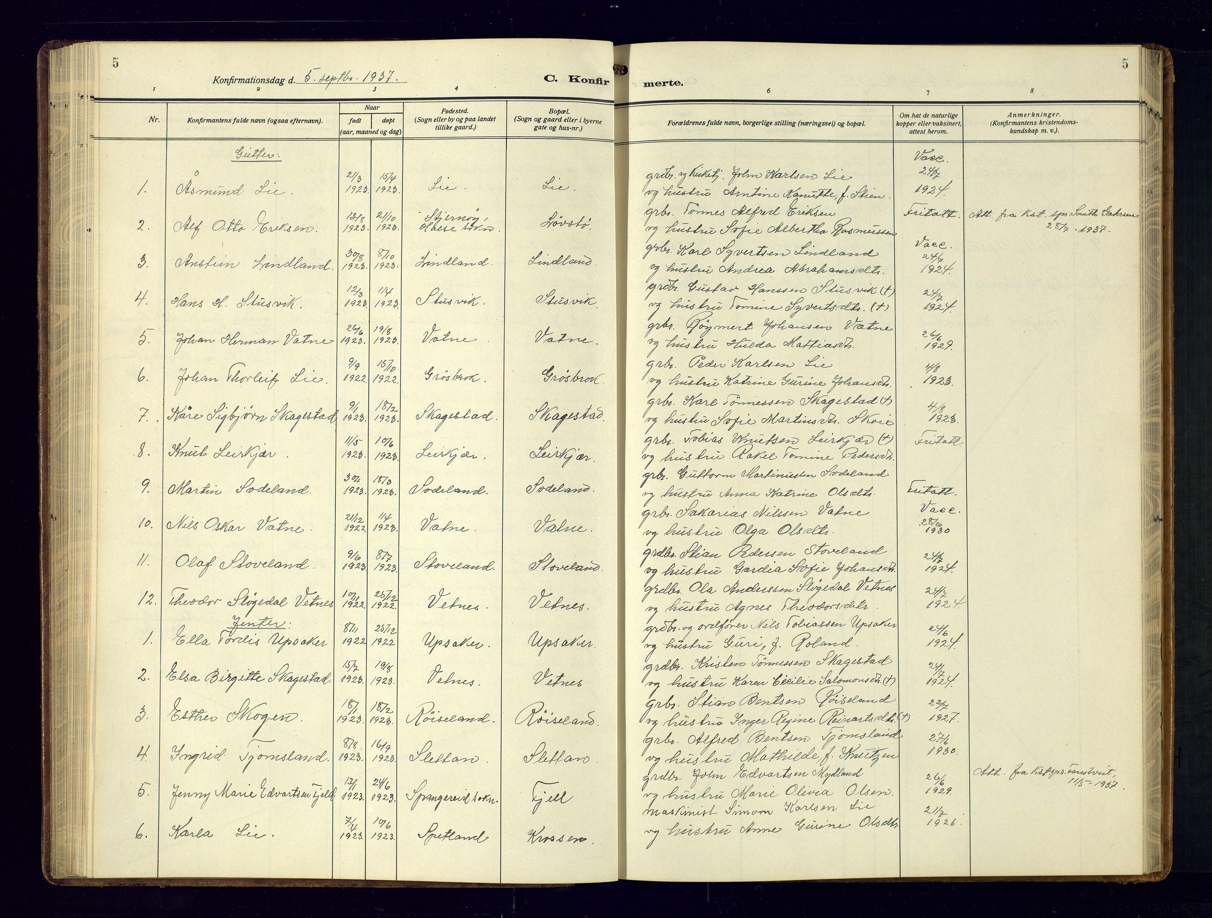 Holum sokneprestkontor, AV/SAK-1111-0022/F/Fb/Fba/L0007: Parish register (copy) no. B-7, 1933-1960, p. 5