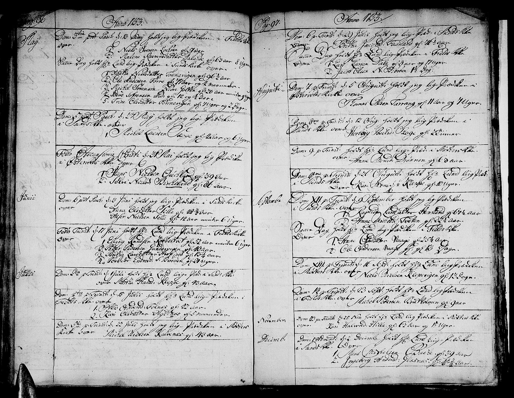 Sund sokneprestembete, AV/SAB-A-99930: Parish register (official) no. A 2, 1729-1769, p. 96-97