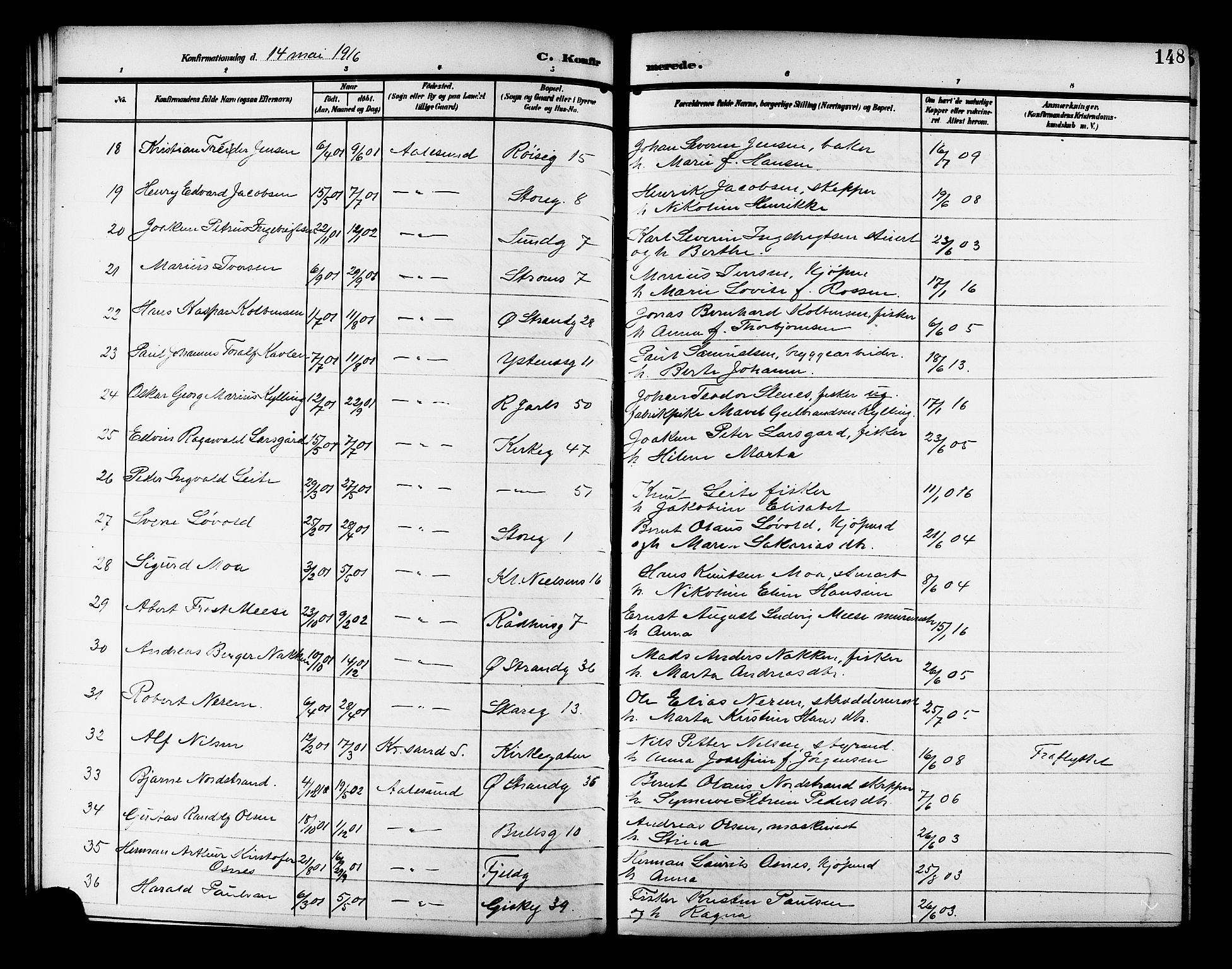 Ministerialprotokoller, klokkerbøker og fødselsregistre - Møre og Romsdal, SAT/A-1454/529/L0470: Parish register (copy) no. 529C07, 1907-1917, p. 148