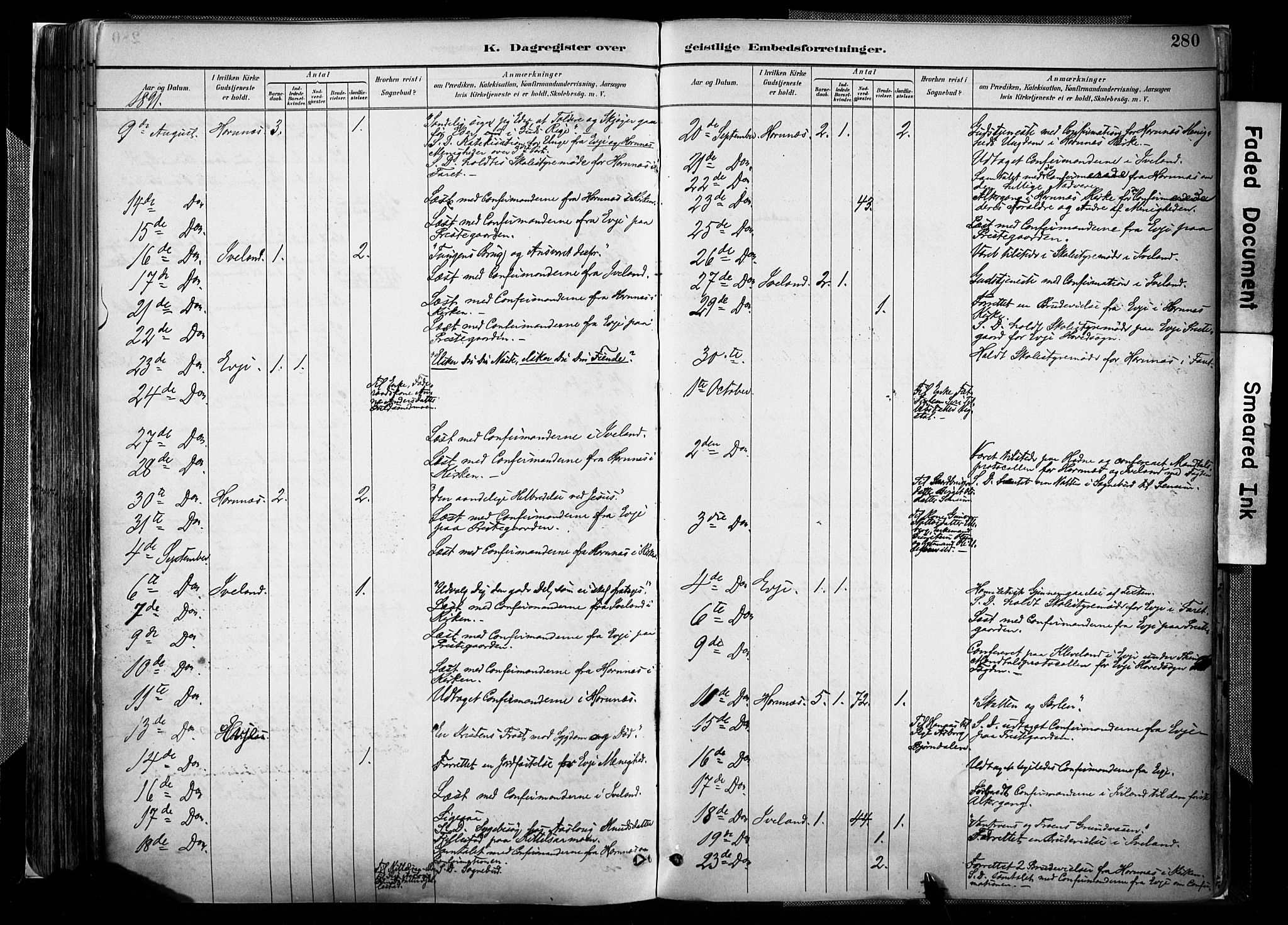 Evje sokneprestkontor, AV/SAK-1111-0008/F/Fa/Faa/L0007: Parish register (official) no. A 7, 1884-1909, p. 280