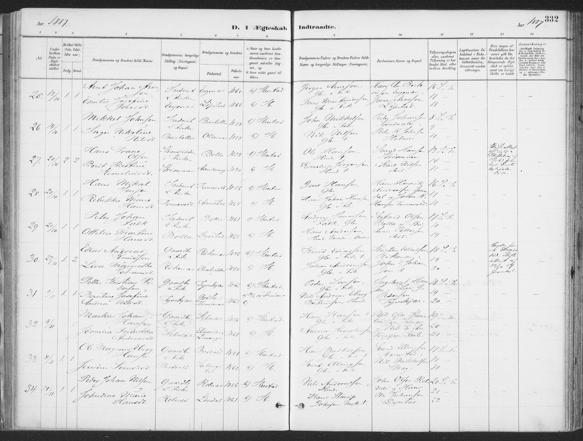 Ibestad sokneprestembete, SATØ/S-0077/H/Ha/Haa/L0011kirke: Parish register (official) no. 11, 1880-1889, p. 332