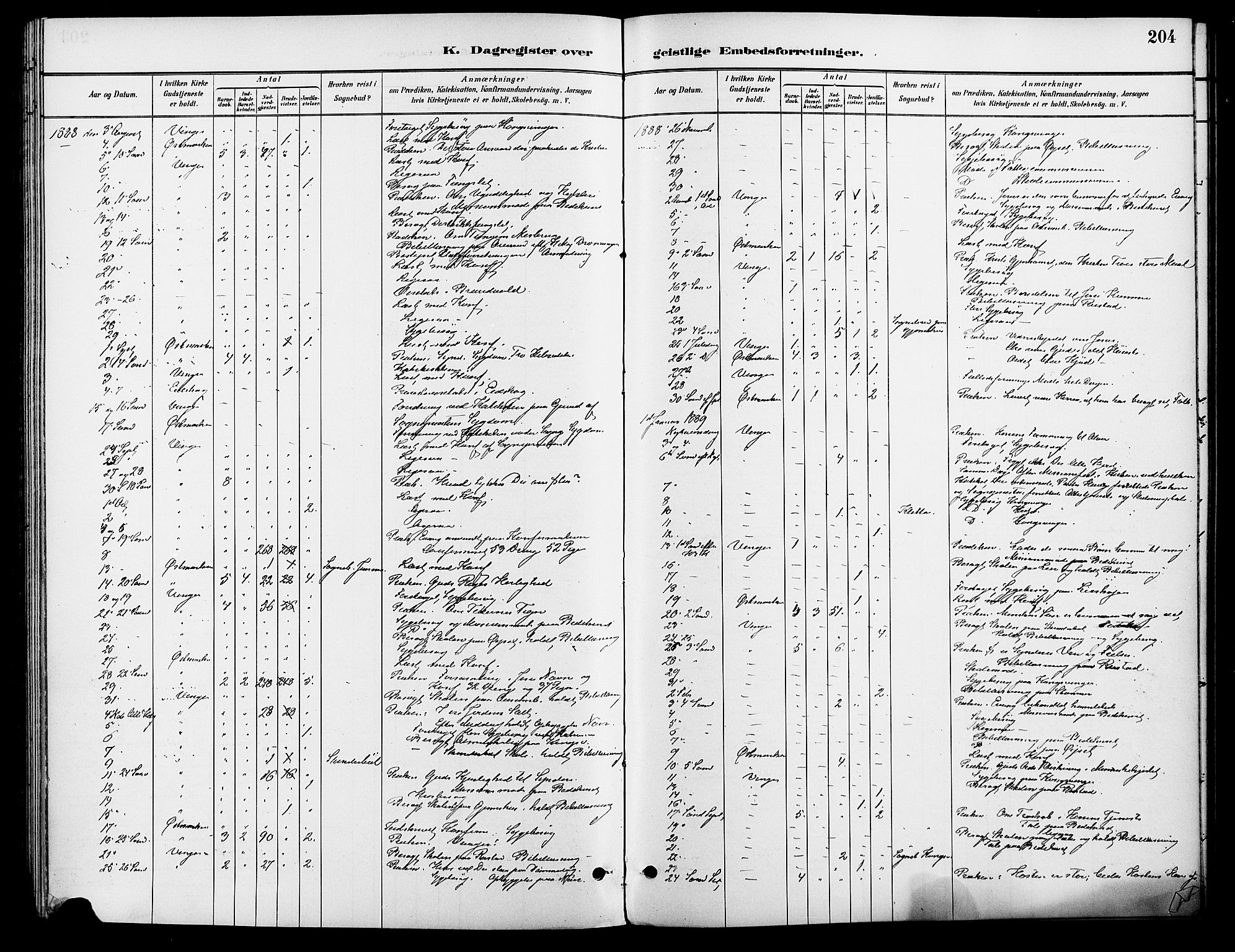 Vinger prestekontor, SAH/PREST-024/H/Ha/Haa/L0013: Parish register (official) no. 13, 1881-1897, p. 204