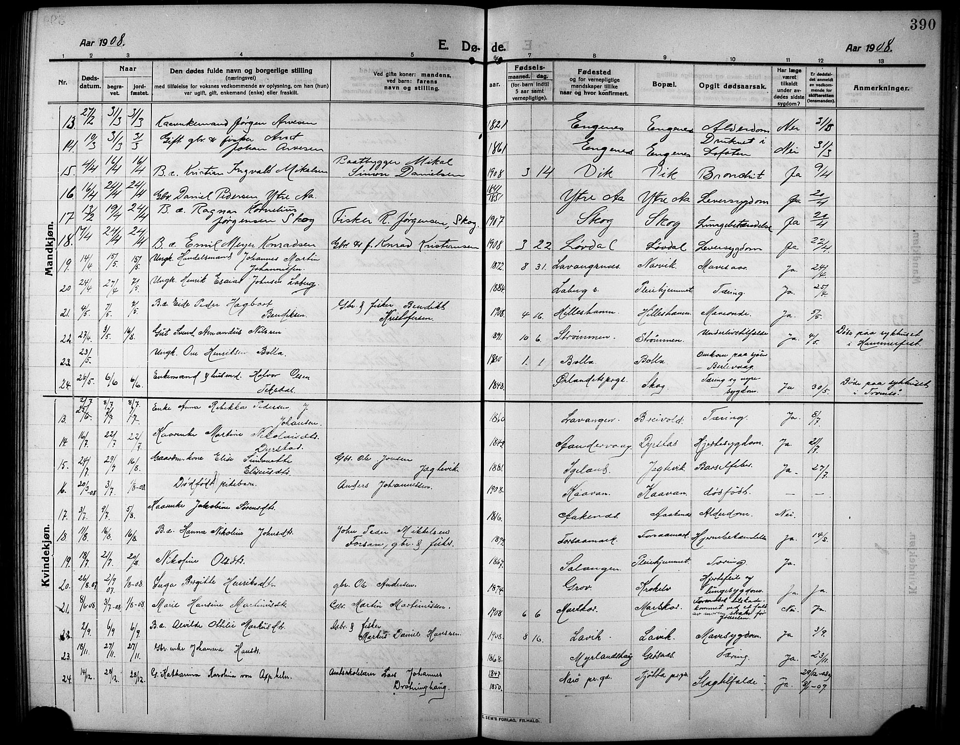 Ibestad sokneprestembete, SATØ/S-0077/H/Ha/Hab/L0009klokker: Parish register (copy) no. 9, 1902-1914, p. 390