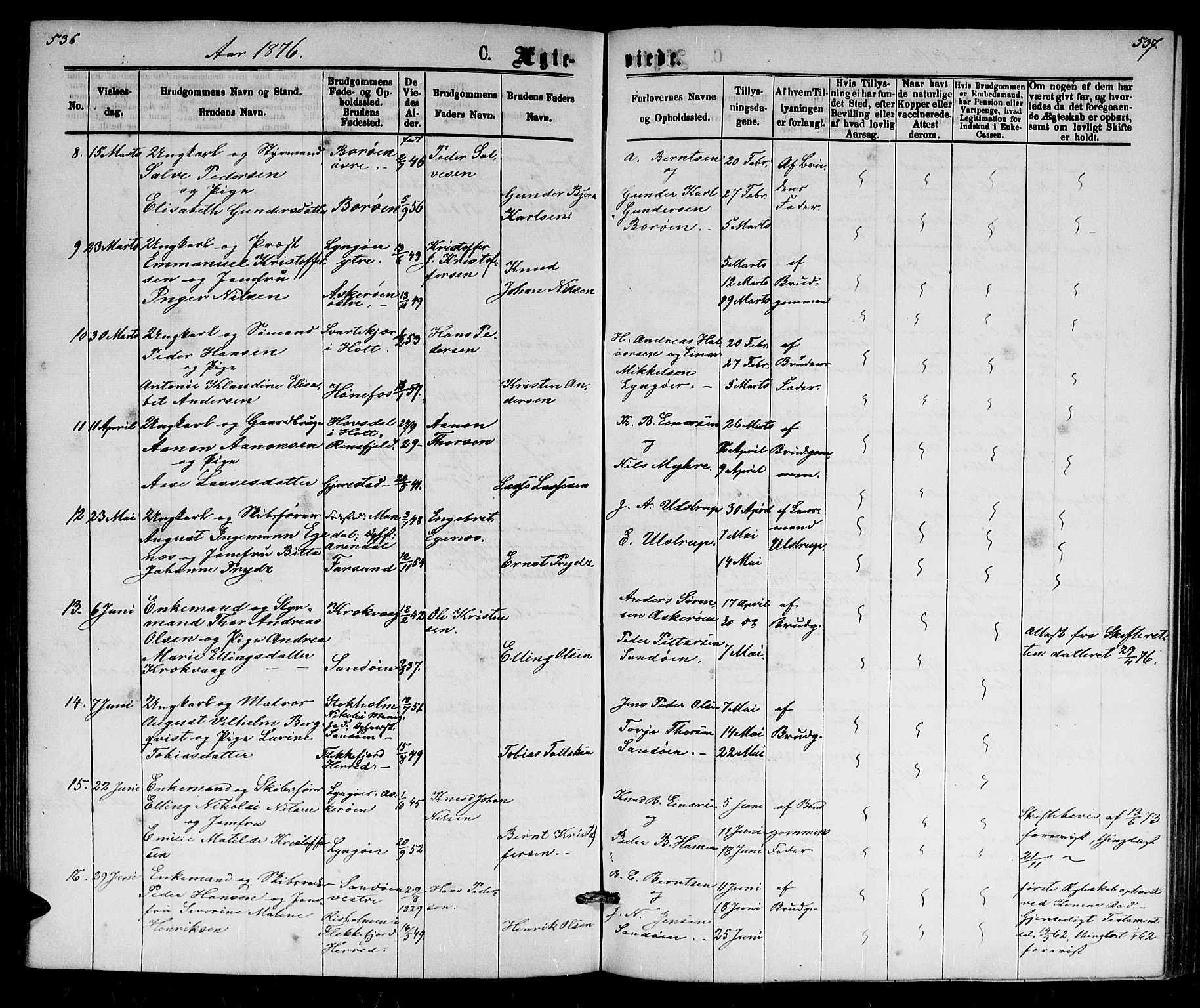 Dypvåg sokneprestkontor, AV/SAK-1111-0007/F/Fb/Fba/L0012: Parish register (copy) no. B 12, 1872-1886, p. 536-537