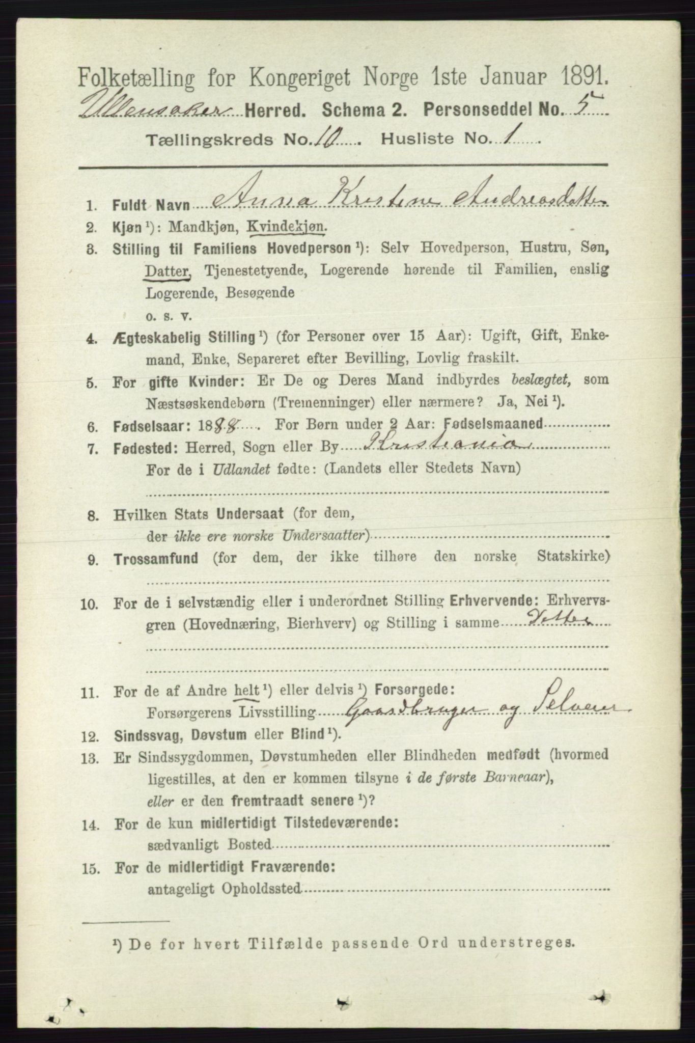 RA, 1891 census for 0235 Ullensaker, 1891, p. 4504