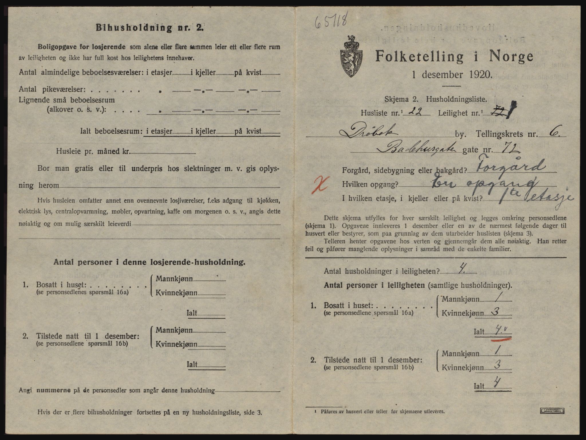 SAO, 1920 census for Drøbak, 1920, p. 1607