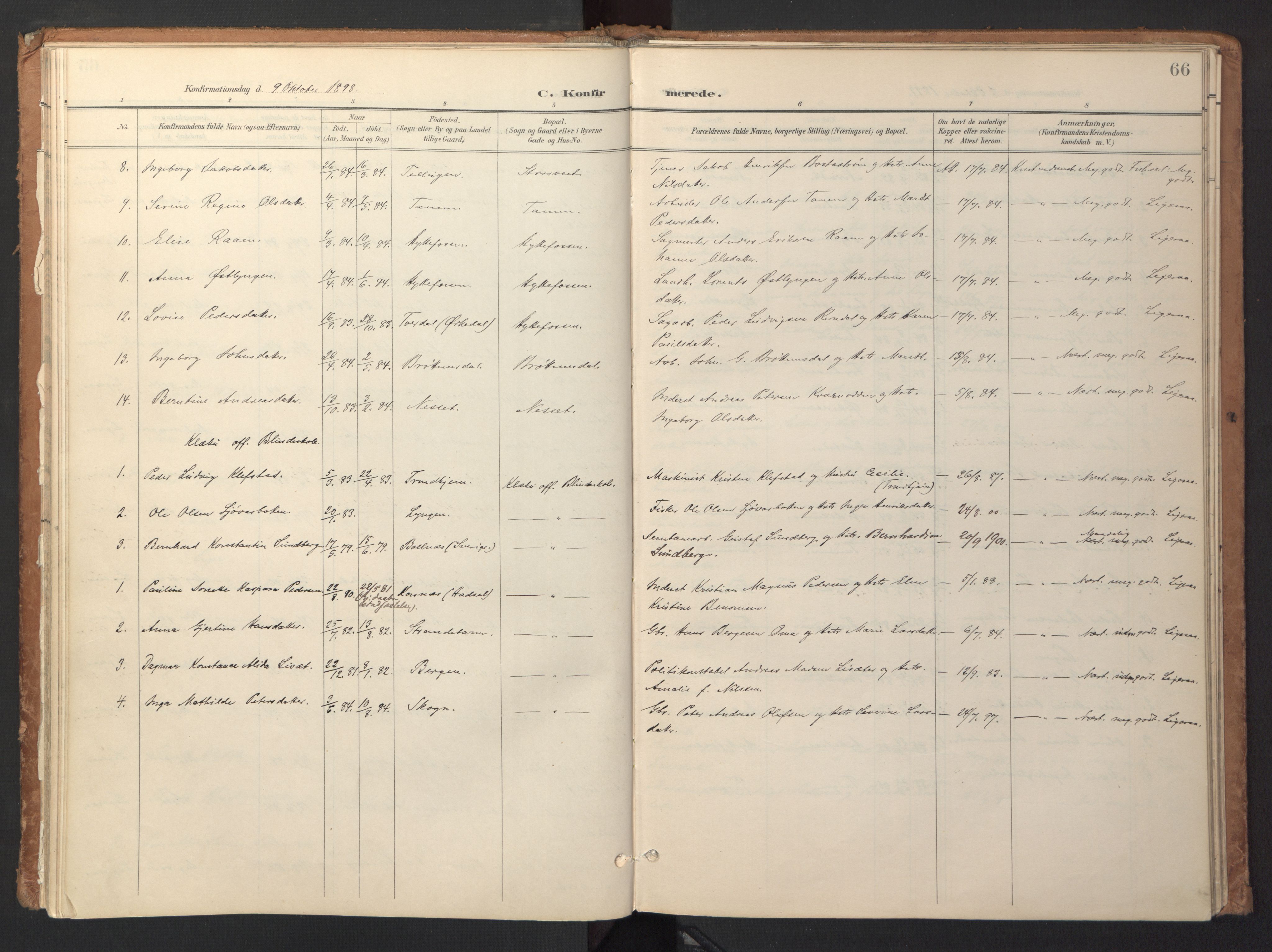 Ministerialprotokoller, klokkerbøker og fødselsregistre - Sør-Trøndelag, AV/SAT-A-1456/618/L0448: Parish register (official) no. 618A11, 1898-1916, p. 66