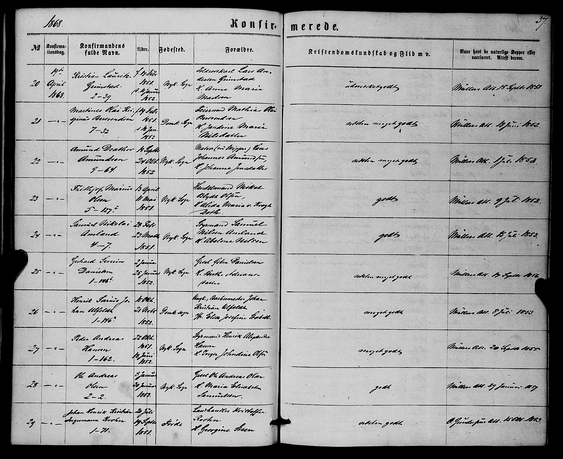 Nykirken Sokneprestembete, SAB/A-77101/H/Haa/L0024: Parish register (official) no. C 3, 1864-1870, p. 37