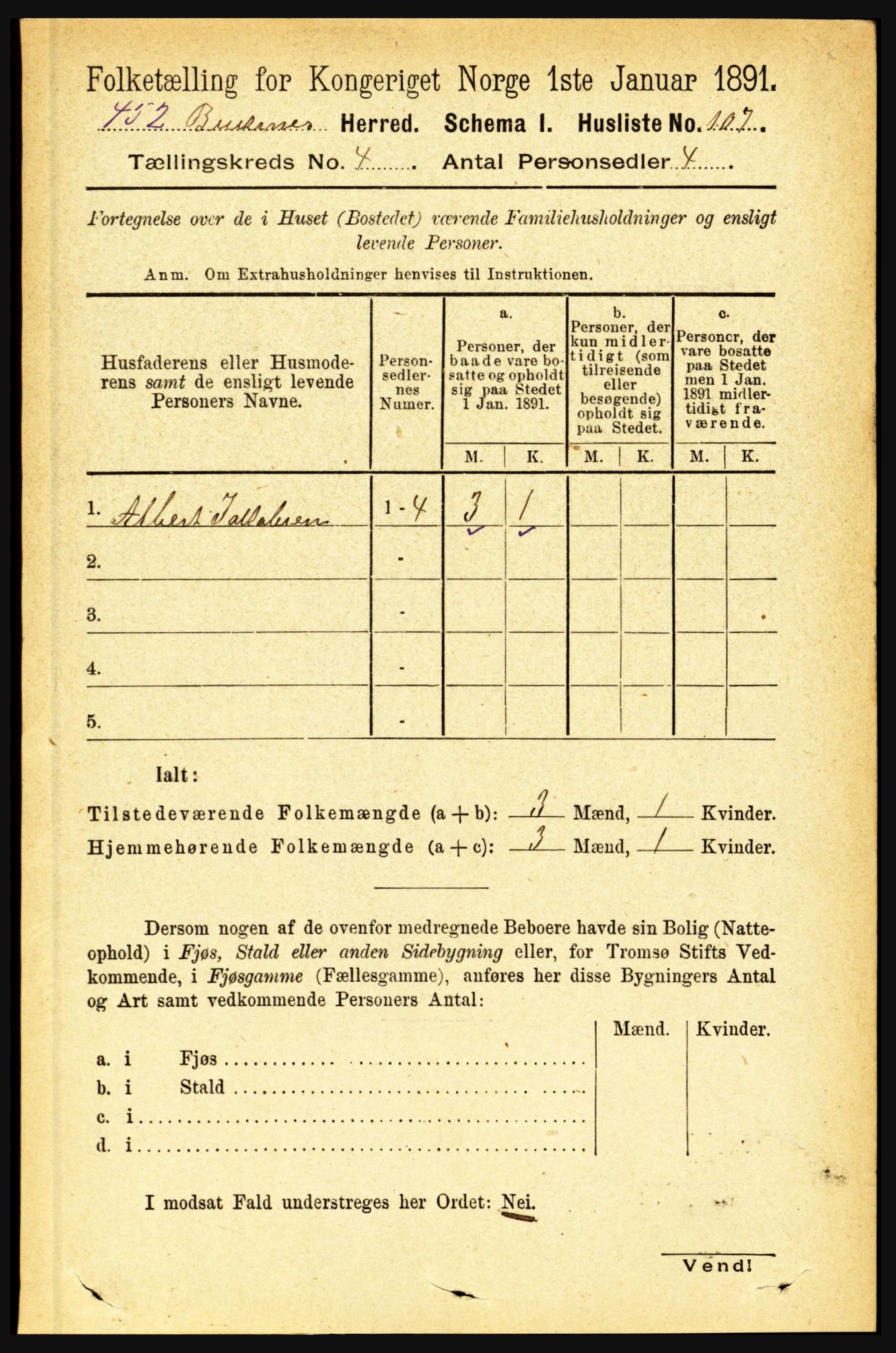 RA, 1891 census for 1860 Buksnes, 1891, p. 3007