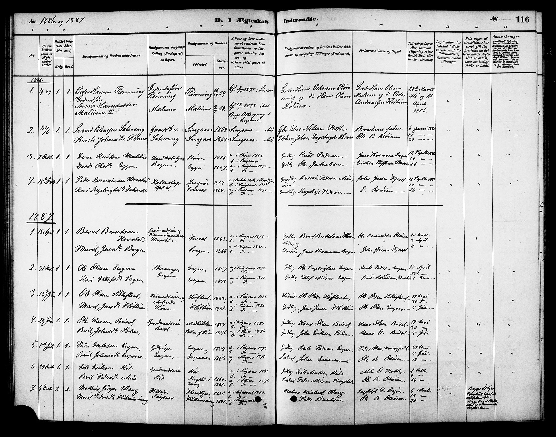 Ministerialprotokoller, klokkerbøker og fødselsregistre - Sør-Trøndelag, SAT/A-1456/688/L1024: Parish register (official) no. 688A01, 1879-1890, p. 116