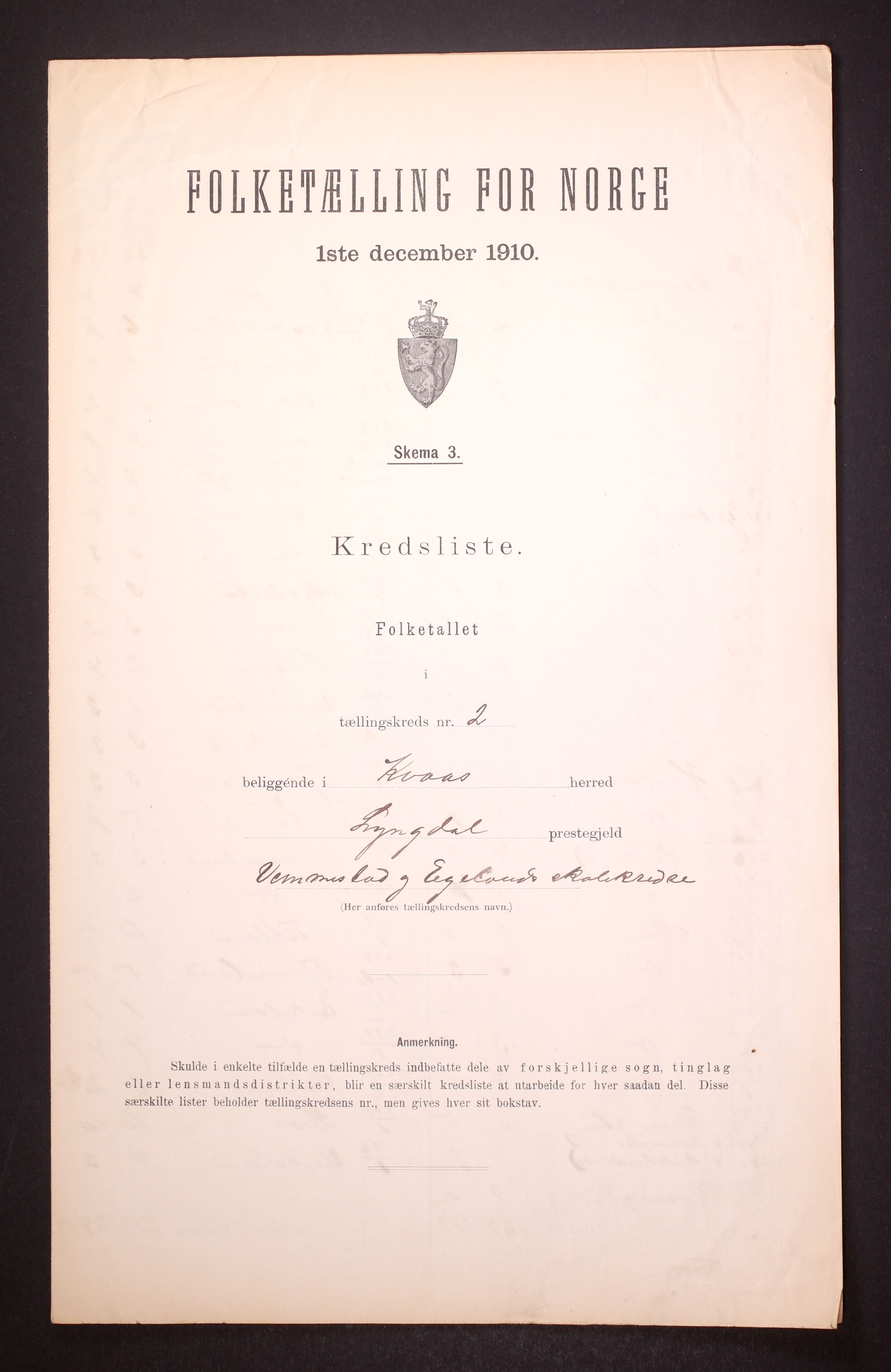 RA, 1910 census for Kvås, 1910, p. 7