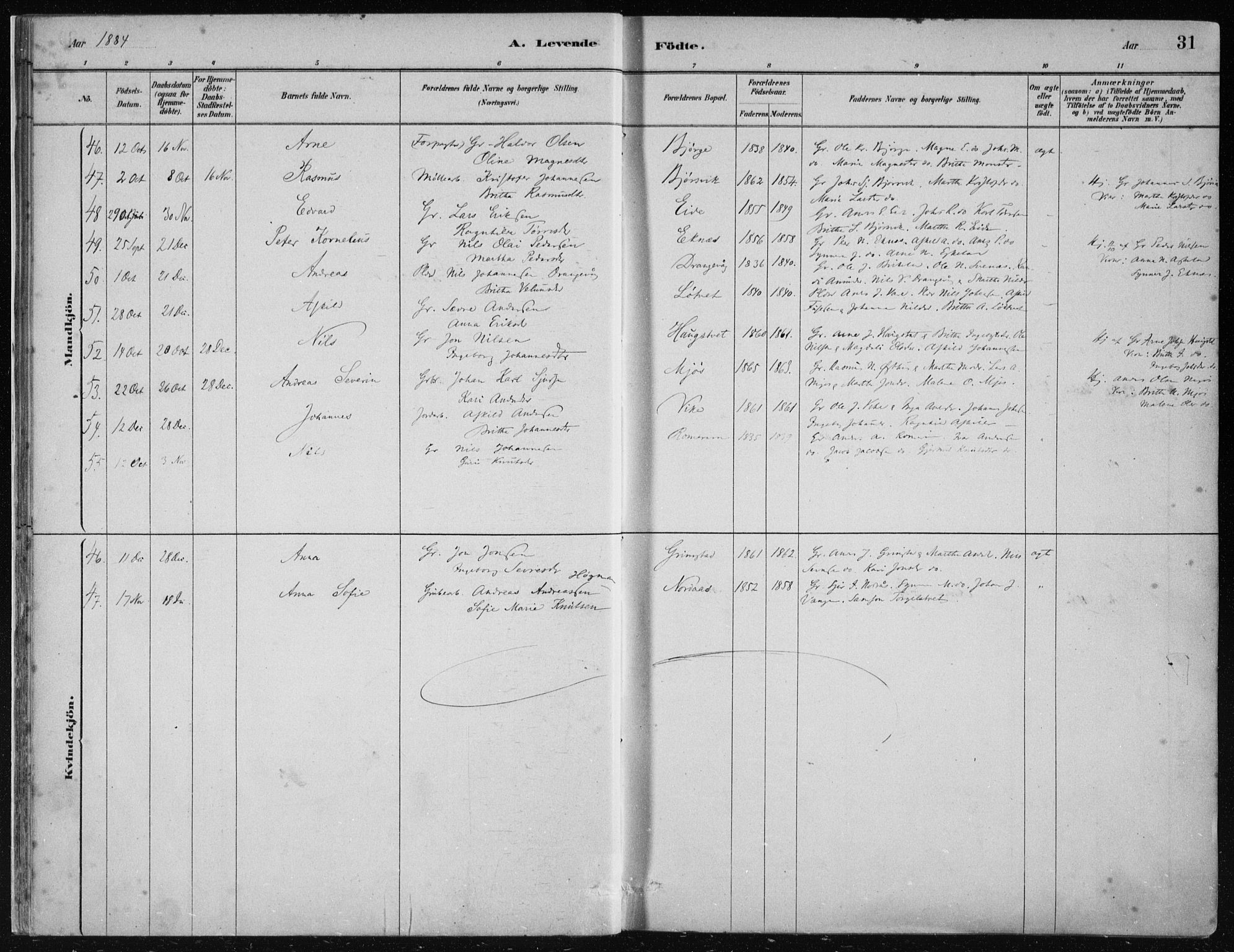 Hosanger sokneprestembete, AV/SAB-A-75801/H/Haa: Parish register (official) no. B  1, 1880-1896, p. 31