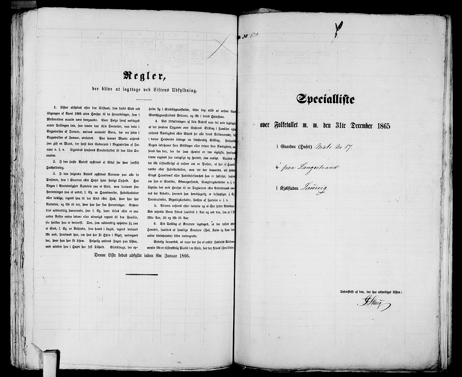 RA, 1865 census for Larvik, 1865, p. 1065