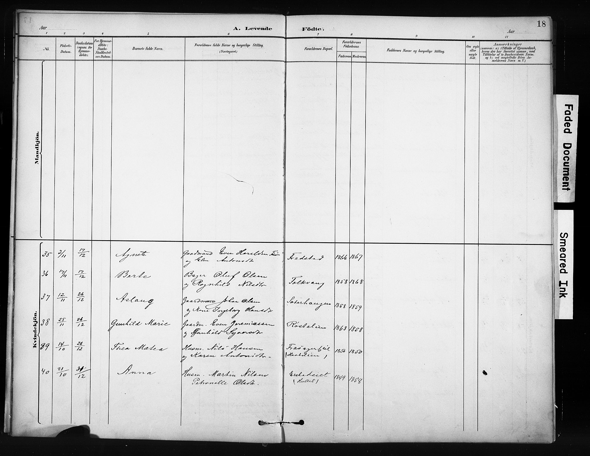 Nordre Land prestekontor, SAH/PREST-124/H/Ha/Hab/L0012: Parish register (copy) no. 12, 1891-1909, p. 18