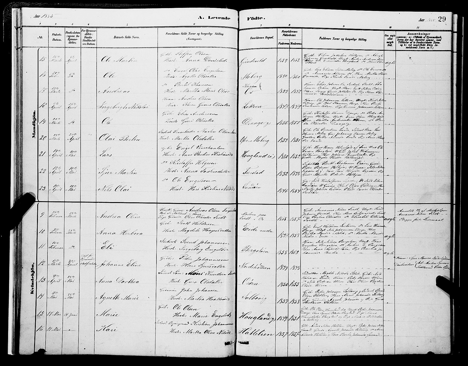 Os sokneprestembete, SAB/A-99929: Parish register (copy) no. A 2, 1880-1896, p. 29