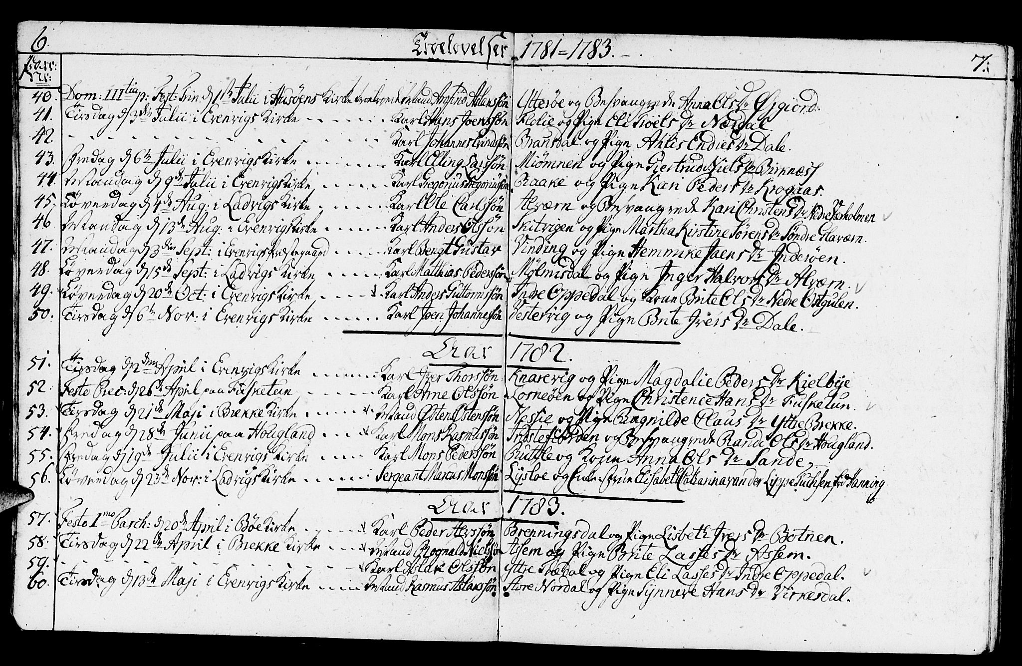 Gulen sokneprestembete, AV/SAB-A-80201/H/Haa/Haaa/L0014: Parish register (official) no. A 14, 1779-1788, p. 6-7