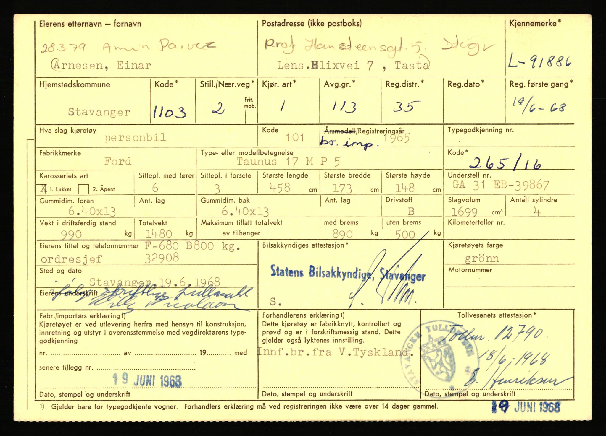 Stavanger trafikkstasjon, SAST/A-101942/0/F/L0075: L-88800 - L-92499, 1930-1971, p. 2020