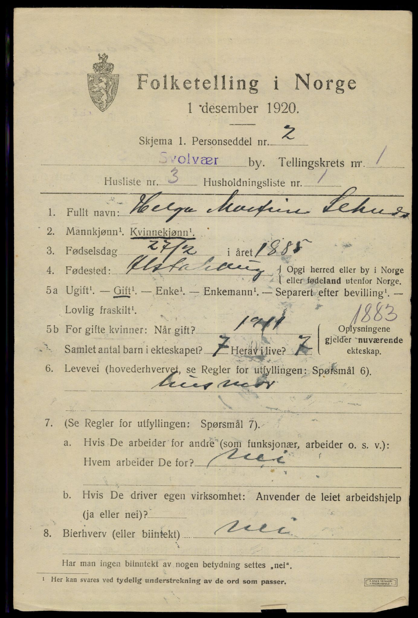 SAT, 1920 census for Svolvær, 1920, p. 1754