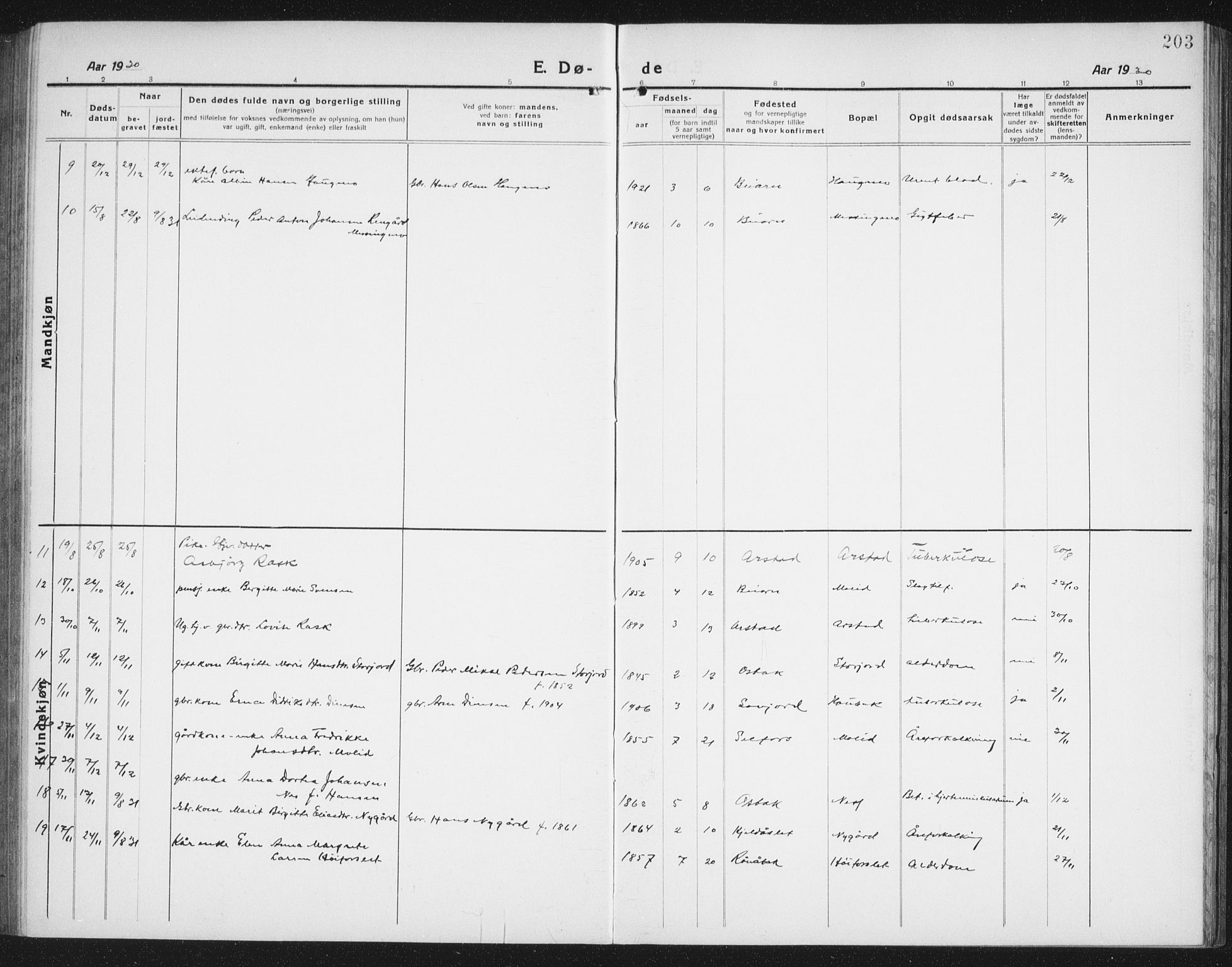 Ministerialprotokoller, klokkerbøker og fødselsregistre - Nordland, AV/SAT-A-1459/846/L0656: Parish register (copy) no. 846C06, 1917-1936, p. 203