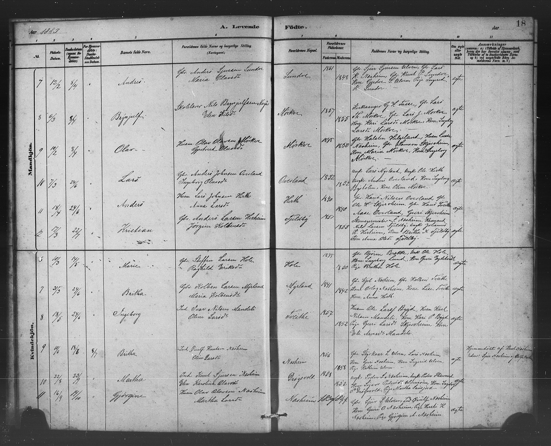 Vossestrand Sokneprestembete, AV/SAB-A-79101/H/Hab: Parish register (copy) no. B 3, 1880-1907, p. 18