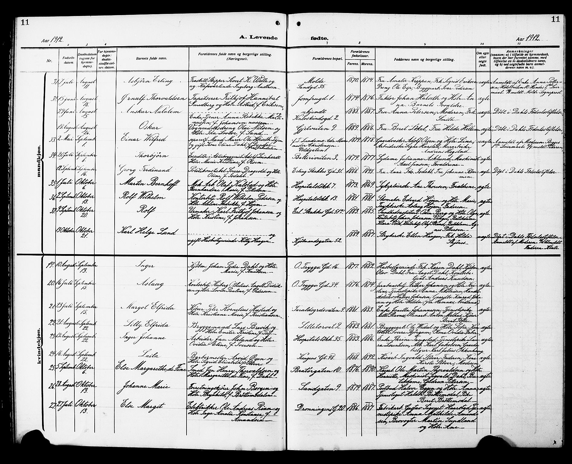 Ministerialprotokoller, klokkerbøker og fødselsregistre - Sør-Trøndelag, SAT/A-1456/602/L0147: Parish register (copy) no. 602C15, 1911-1924, p. 11