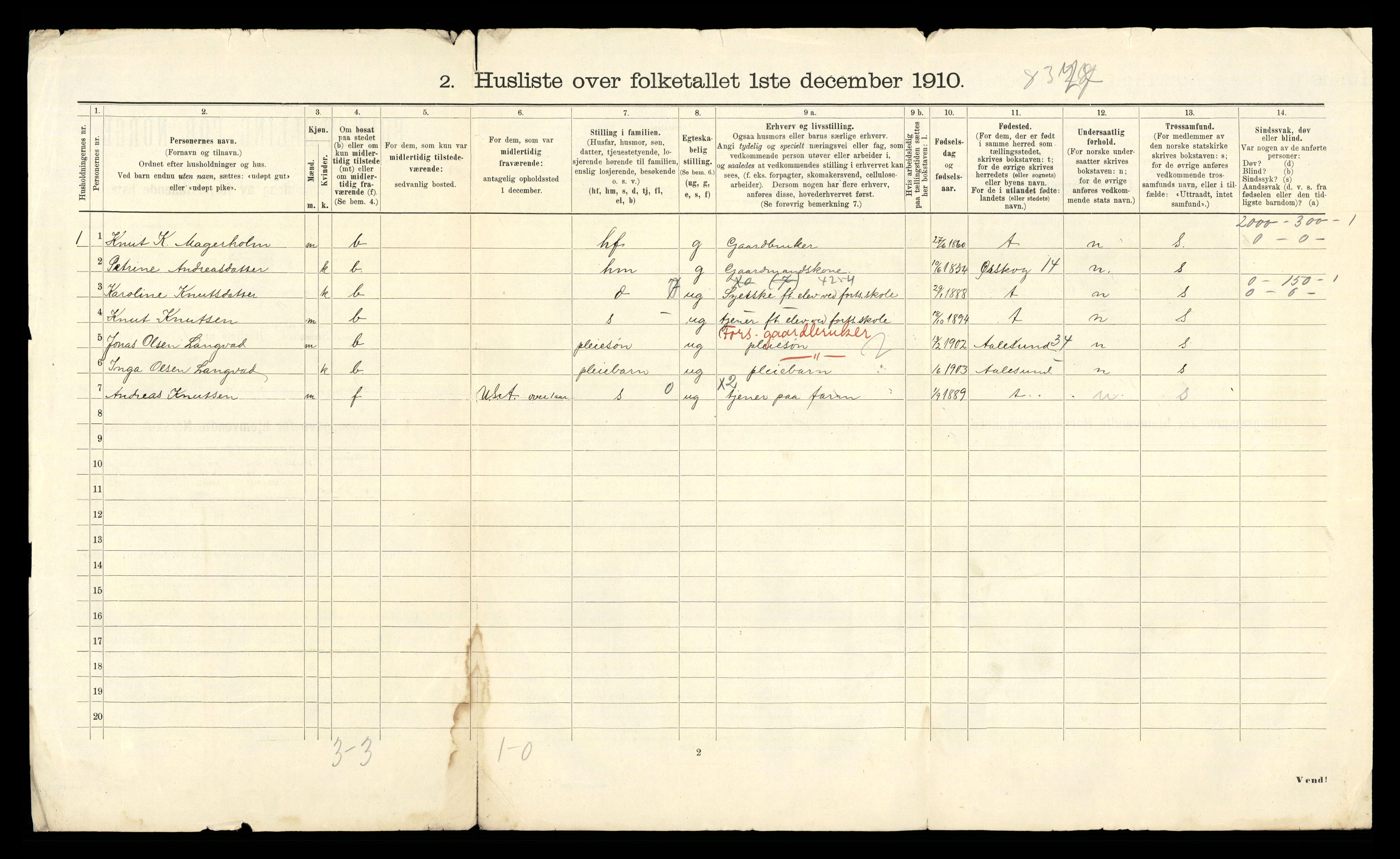 RA, 1910 census for Borgund, 1910, p. 94