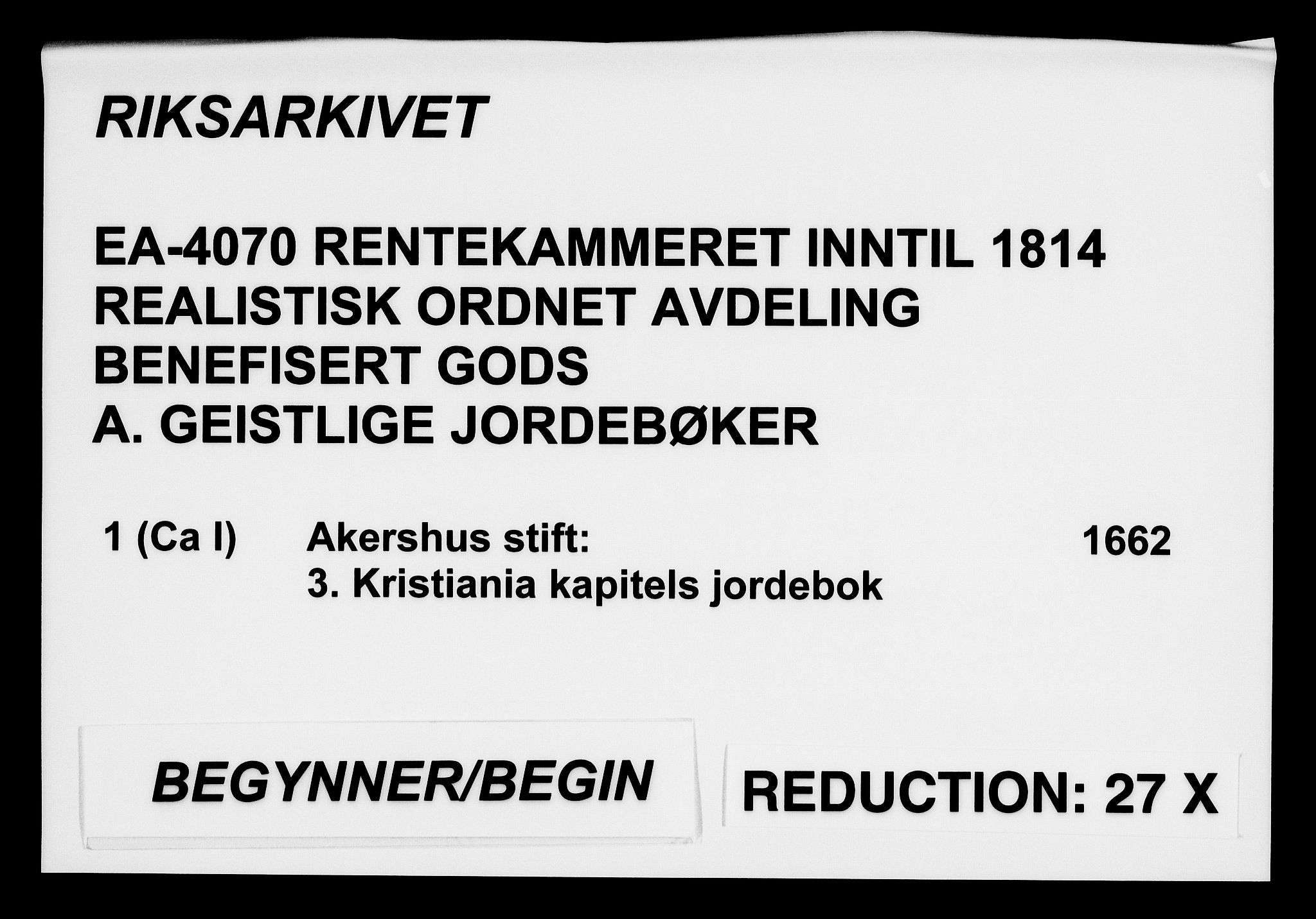 Rentekammeret inntil 1814, Realistisk ordnet avdeling, AV/RA-EA-4070/Fc/Fca/L0001/0003: [Ca I]  Akershus stift / Kristiania kapitels jordebok, 1662