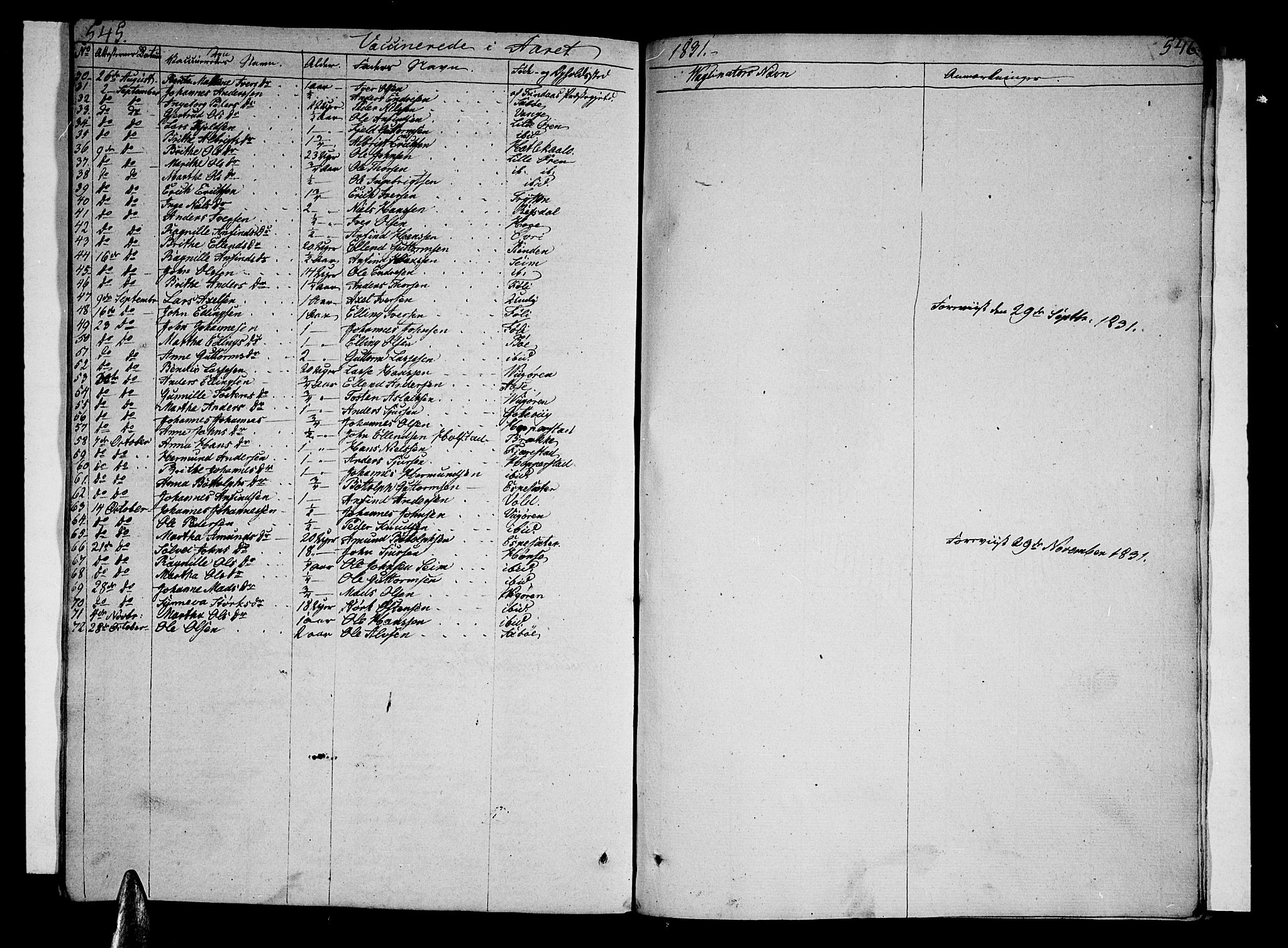 Vik sokneprestembete, AV/SAB-A-81501/H/Haa/Haaa/L0006: Parish register (official) no. A 6, 1821-1831, p. 545-546