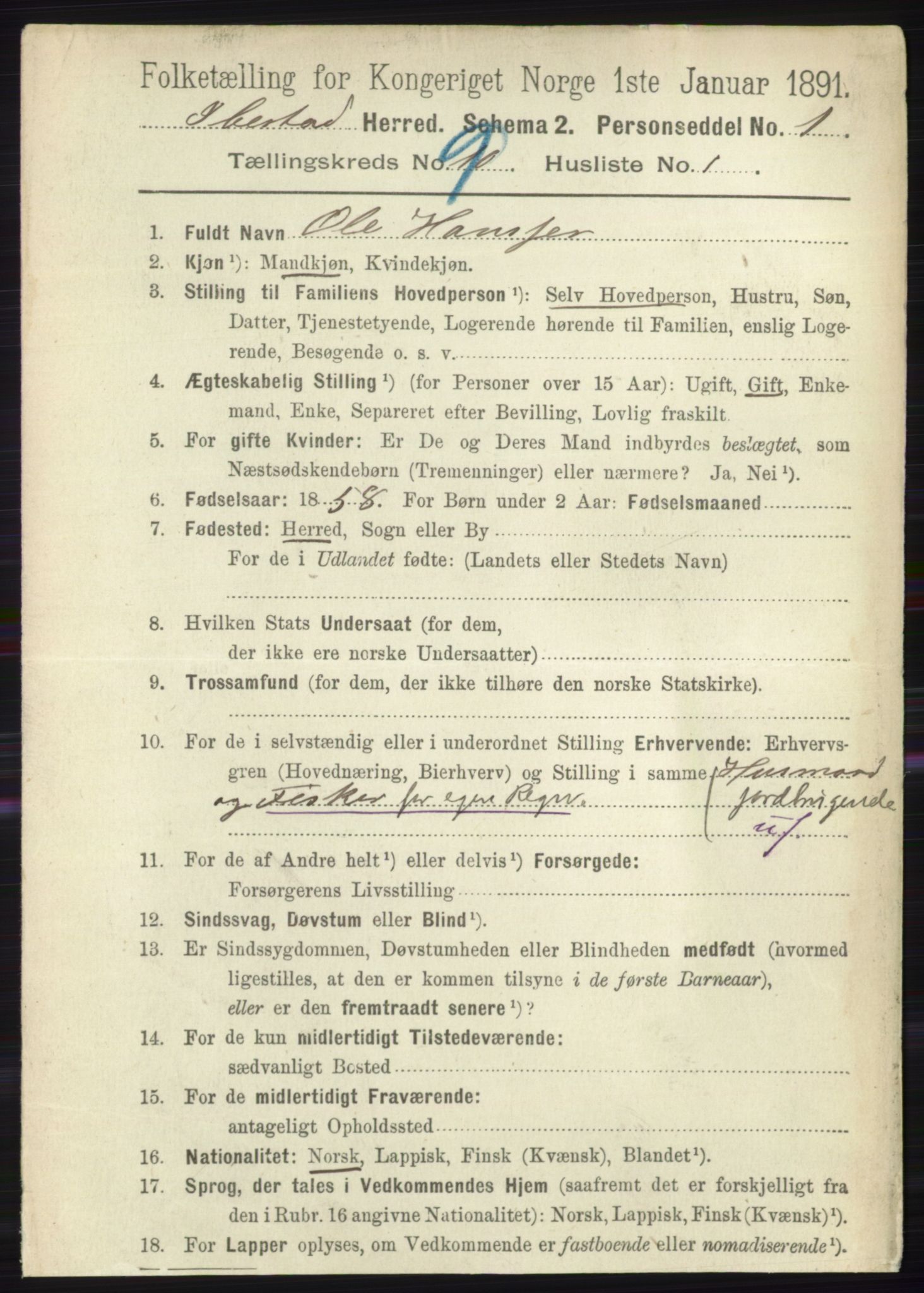 RA, 1891 census for 1917 Ibestad, 1891, p. 5976