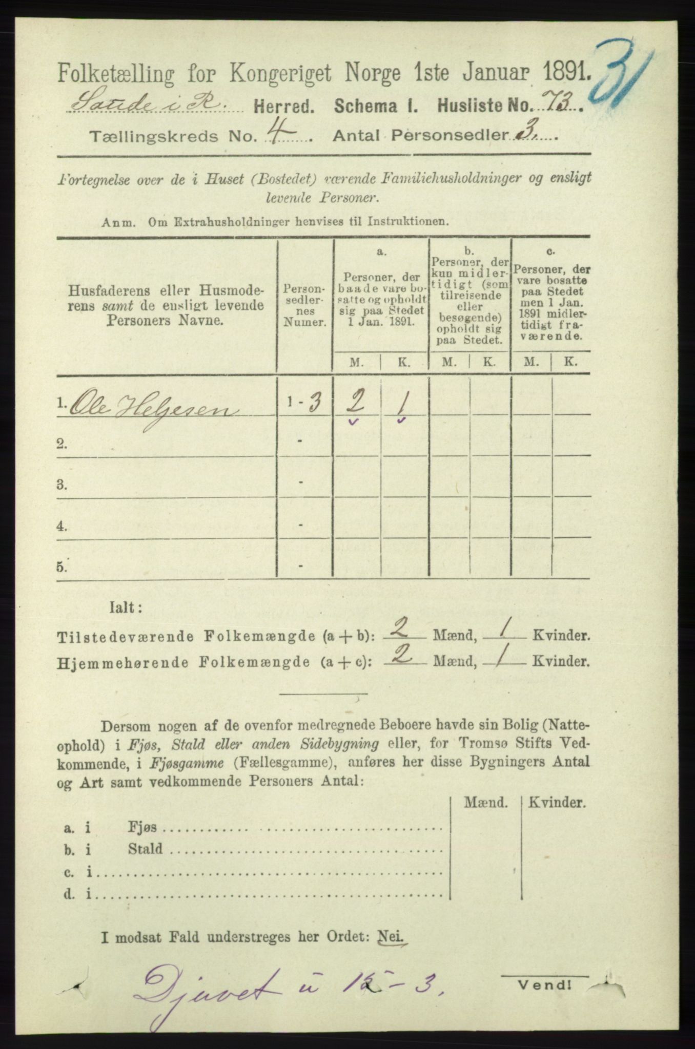 RA, 1891 census for 1135 Sauda, 1891, p. 1813