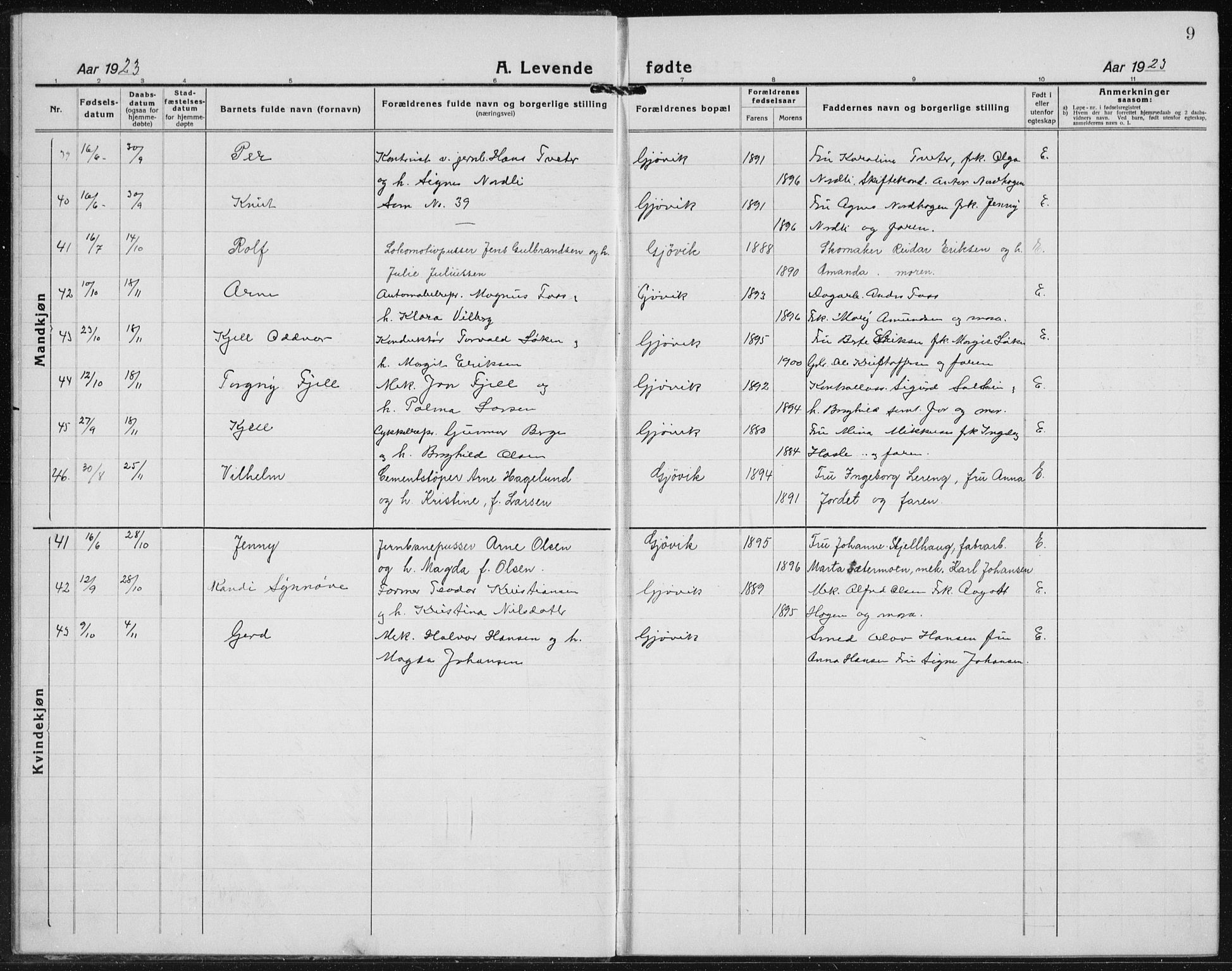 Vardal prestekontor, AV/SAH-PREST-100/H/Ha/Hab/L0017: Parish register (copy) no. 17, 1922-1941, p. 9