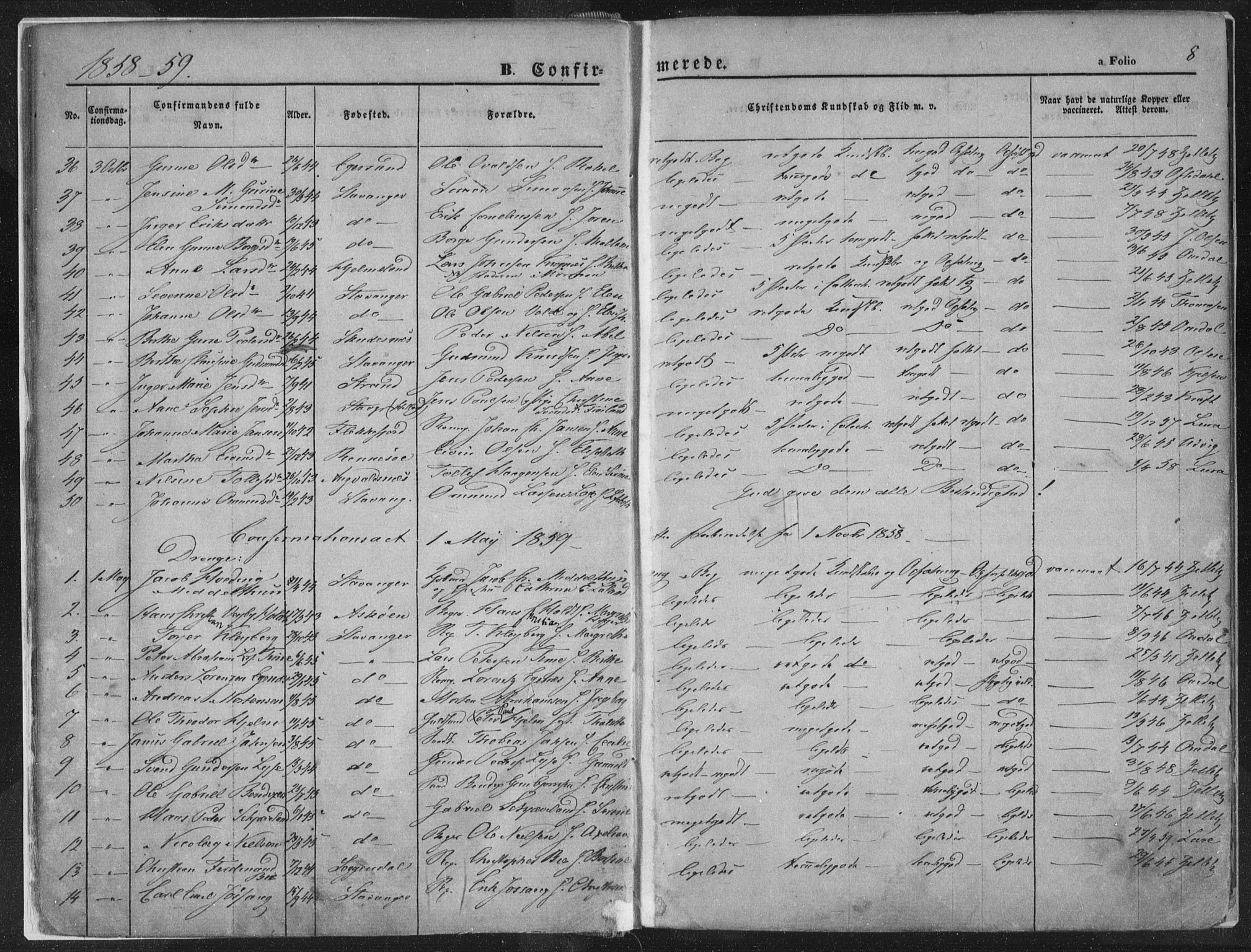 Domkirken sokneprestkontor, AV/SAST-A-101812/001/30/30BA/L0018: Parish register (official) no. A 17, 1857-1877, p. 8