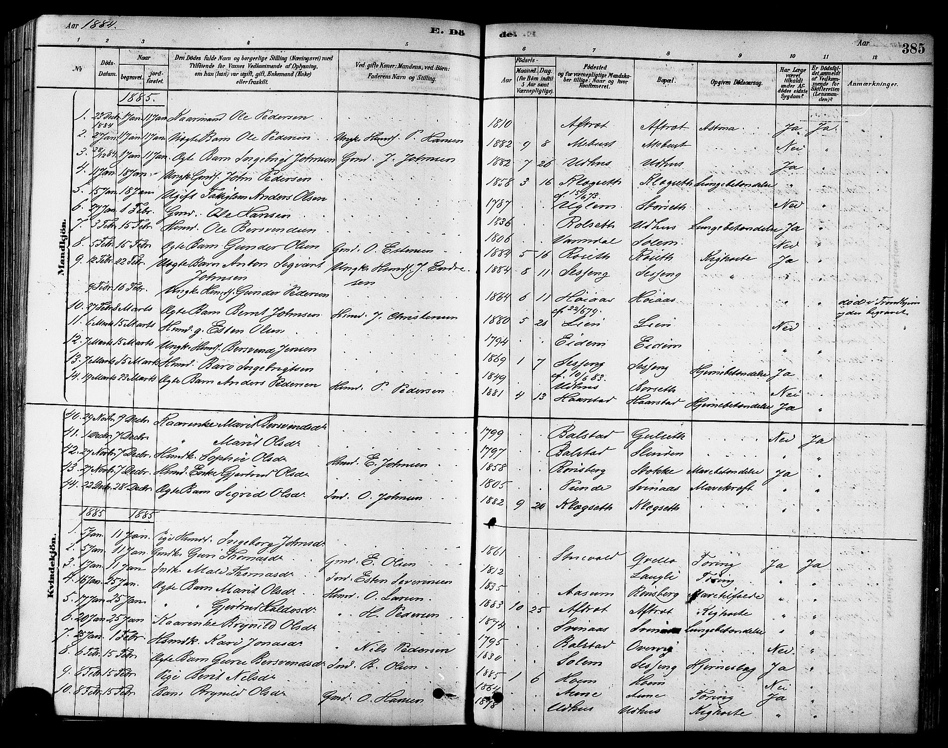 Ministerialprotokoller, klokkerbøker og fødselsregistre - Sør-Trøndelag, SAT/A-1456/695/L1148: Parish register (official) no. 695A08, 1878-1891, p. 385