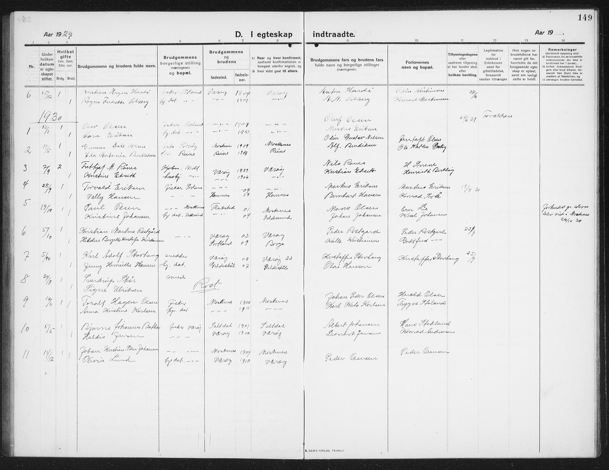 Ministerialprotokoller, klokkerbøker og fødselsregistre - Nordland, AV/SAT-A-1459/807/L0124: Parish register (copy) no. 807C02, 1910-1935, p. 149