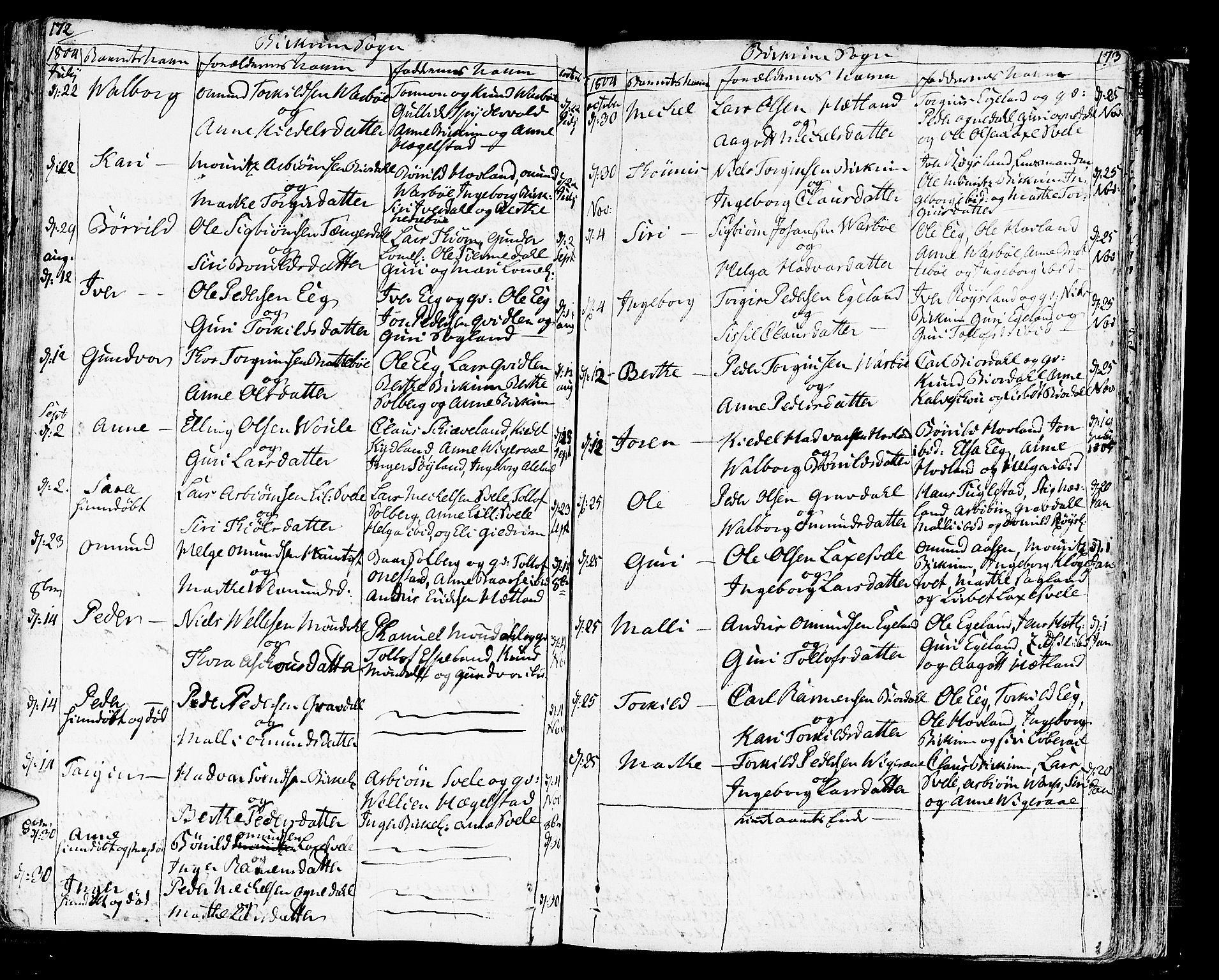 Helleland sokneprestkontor, SAST/A-101810: Parish register (official) no. A 3 /2, 1791-1817, p. 172-173