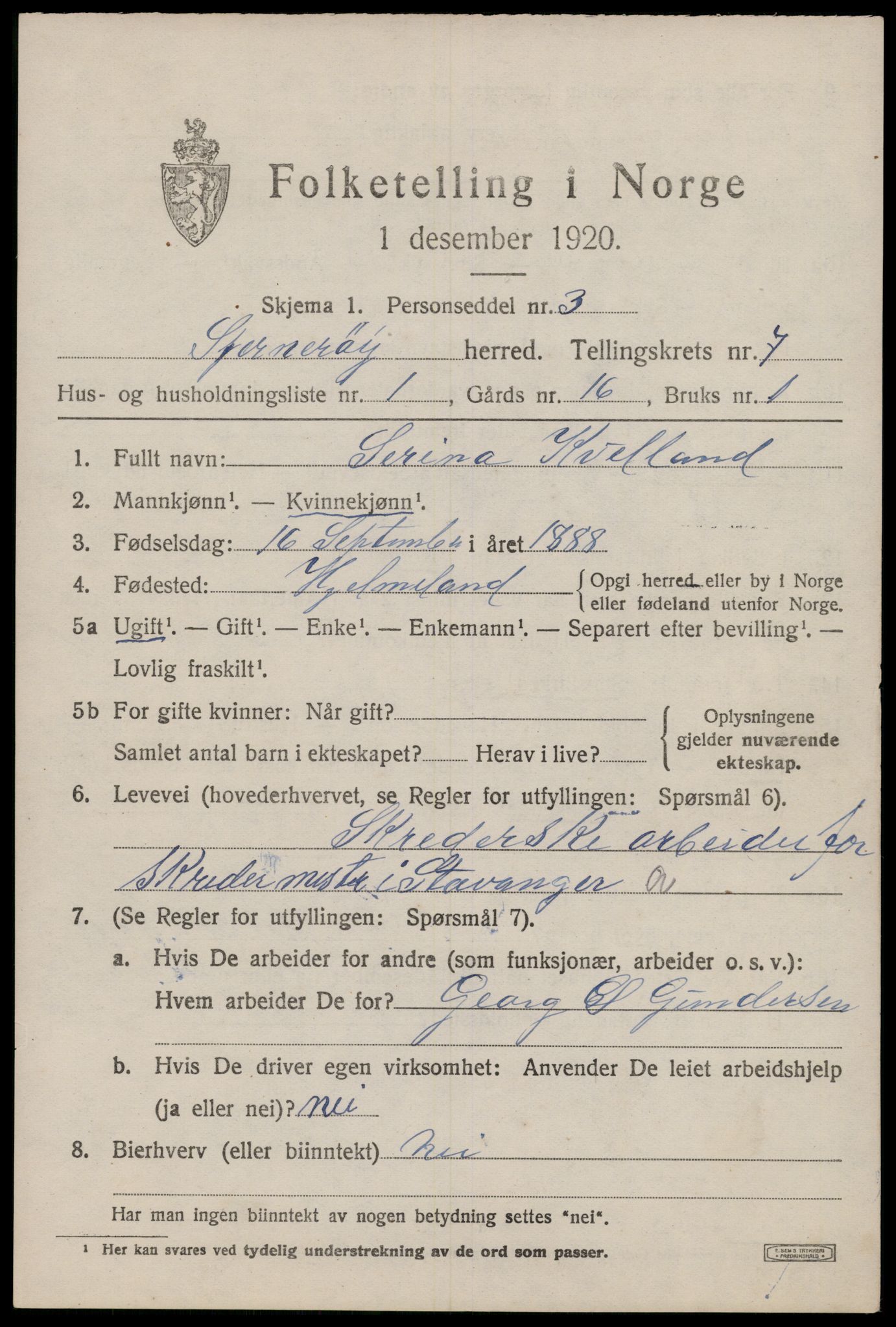 SAST, 1920 census for Sjernarøy, 1920, p. 1834