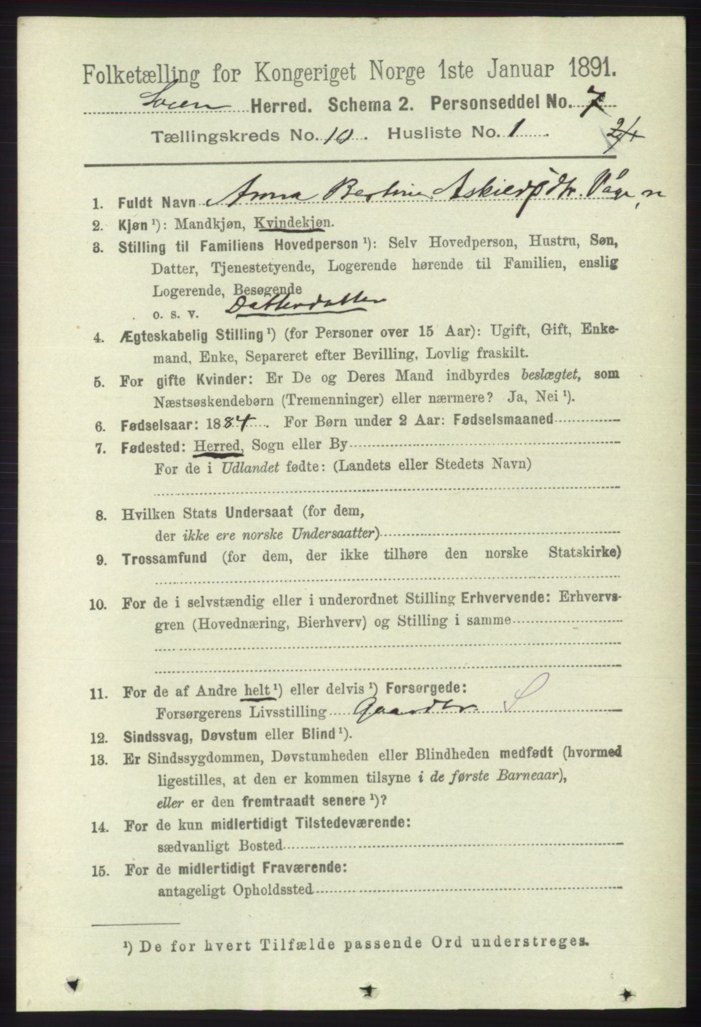 RA, 1891 census for 1216 Sveio, 1891, p. 2920