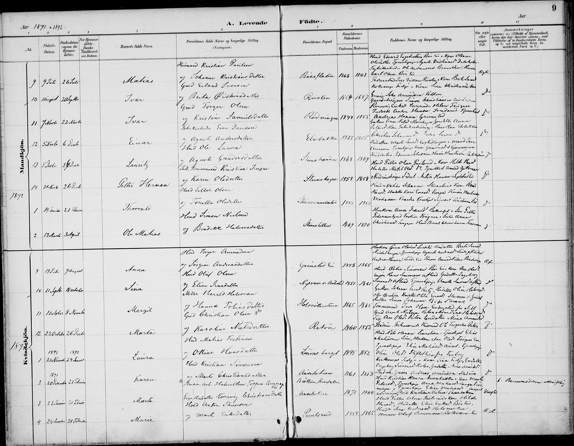 Østre Gausdal prestekontor, AV/SAH-PREST-092/H/Ha/Haa/L0003: Parish register (official) no. 3, 1887-1901, p. 9