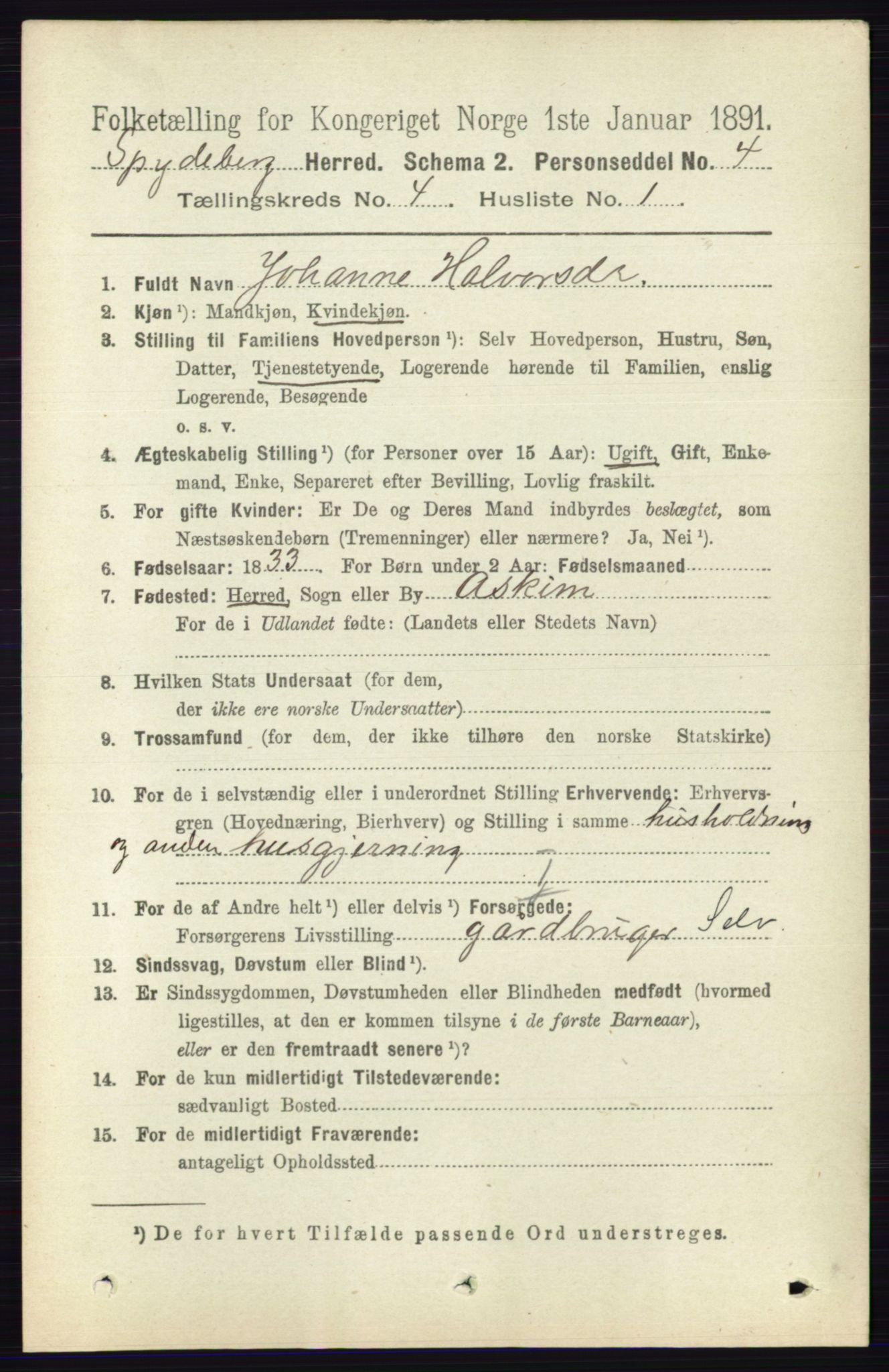 RA, 1891 census for 0123 Spydeberg, 1891, p. 1925