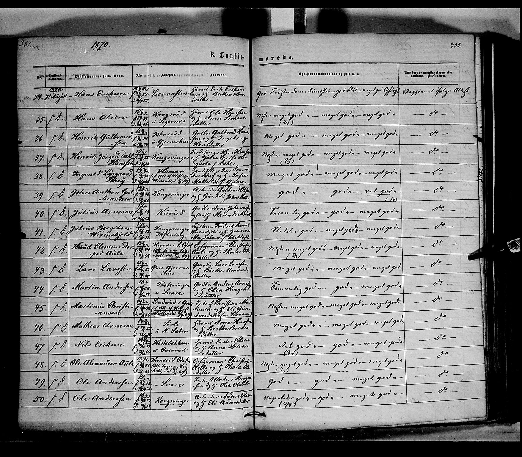 Vinger prestekontor, AV/SAH-PREST-024/H/Ha/Haa/L0011: Parish register (official) no. 11, 1862-1870, p. 332