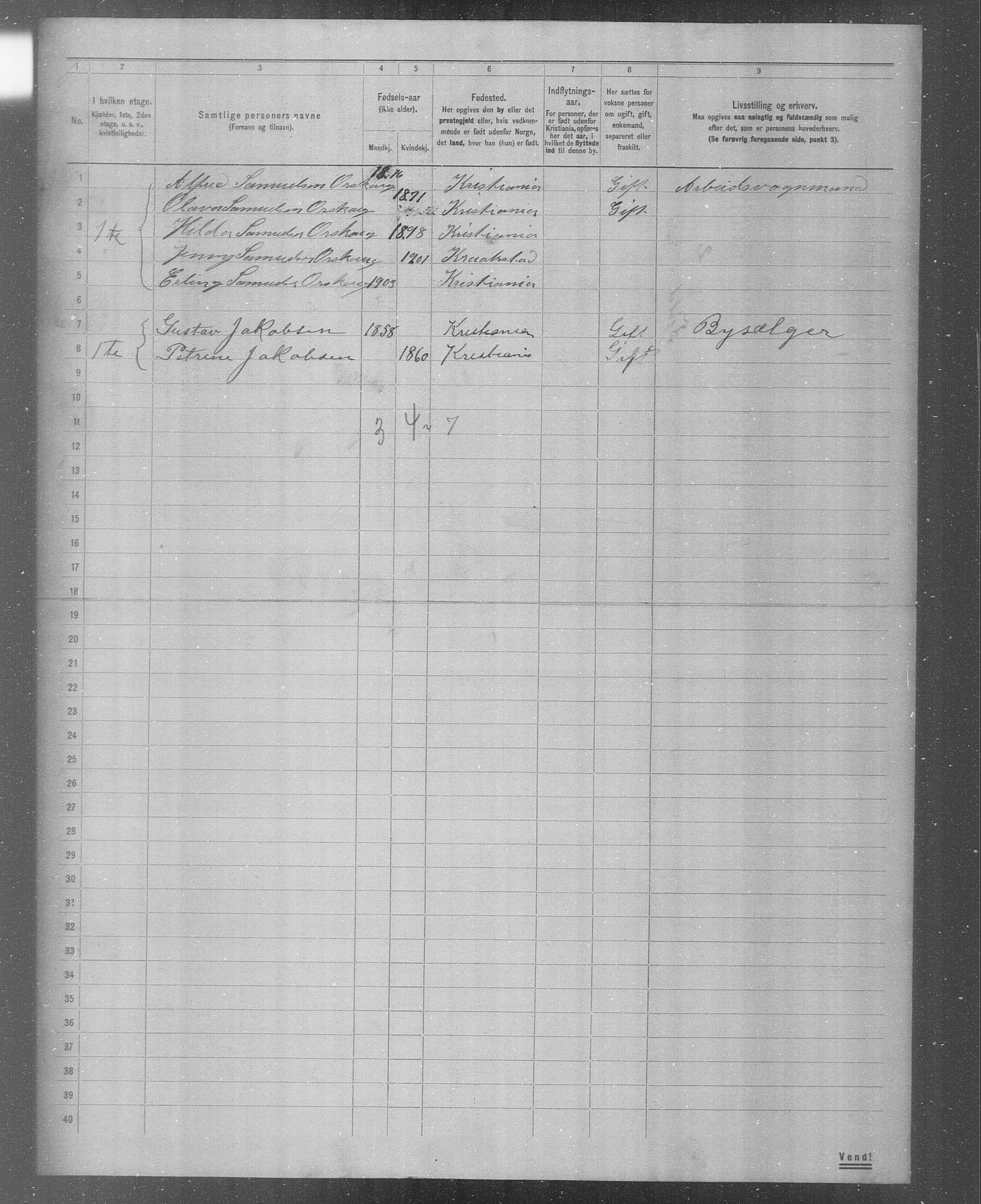 OBA, Municipal Census 1904 for Kristiania, 1904, p. 4936