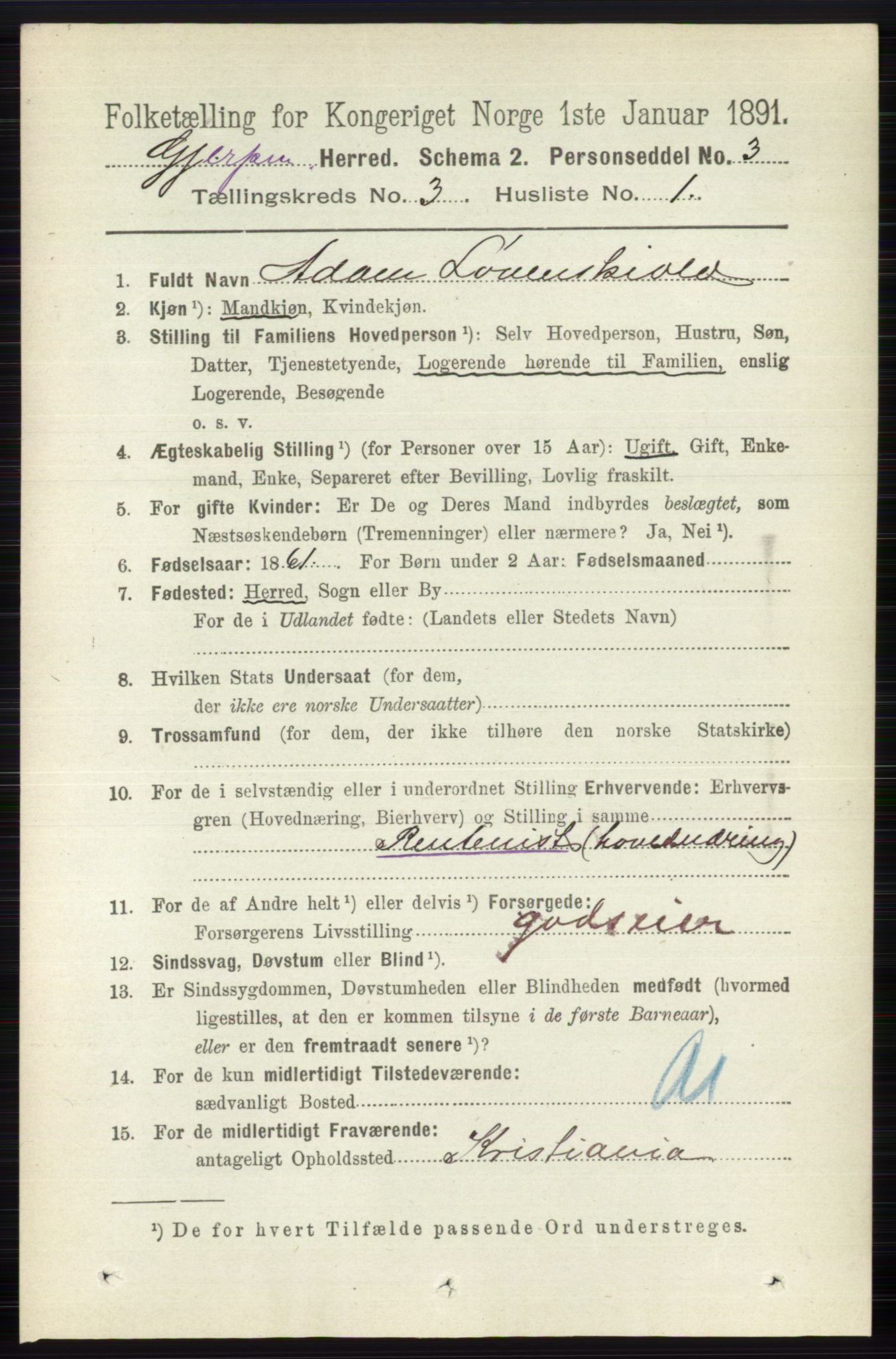 RA, 1891 census for 0812 Gjerpen, 1891, p. 1460