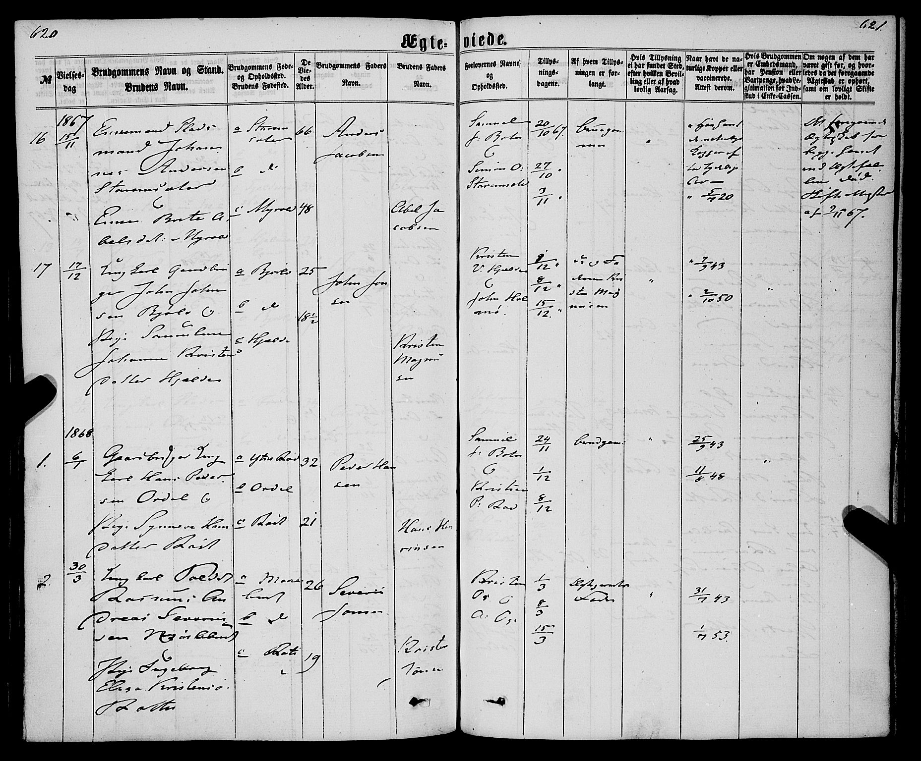 Eid sokneprestembete, AV/SAB-A-82301/H/Haa/Haaa/L0009: Parish register (official) no. A 9, 1861-1868, p. 620-621