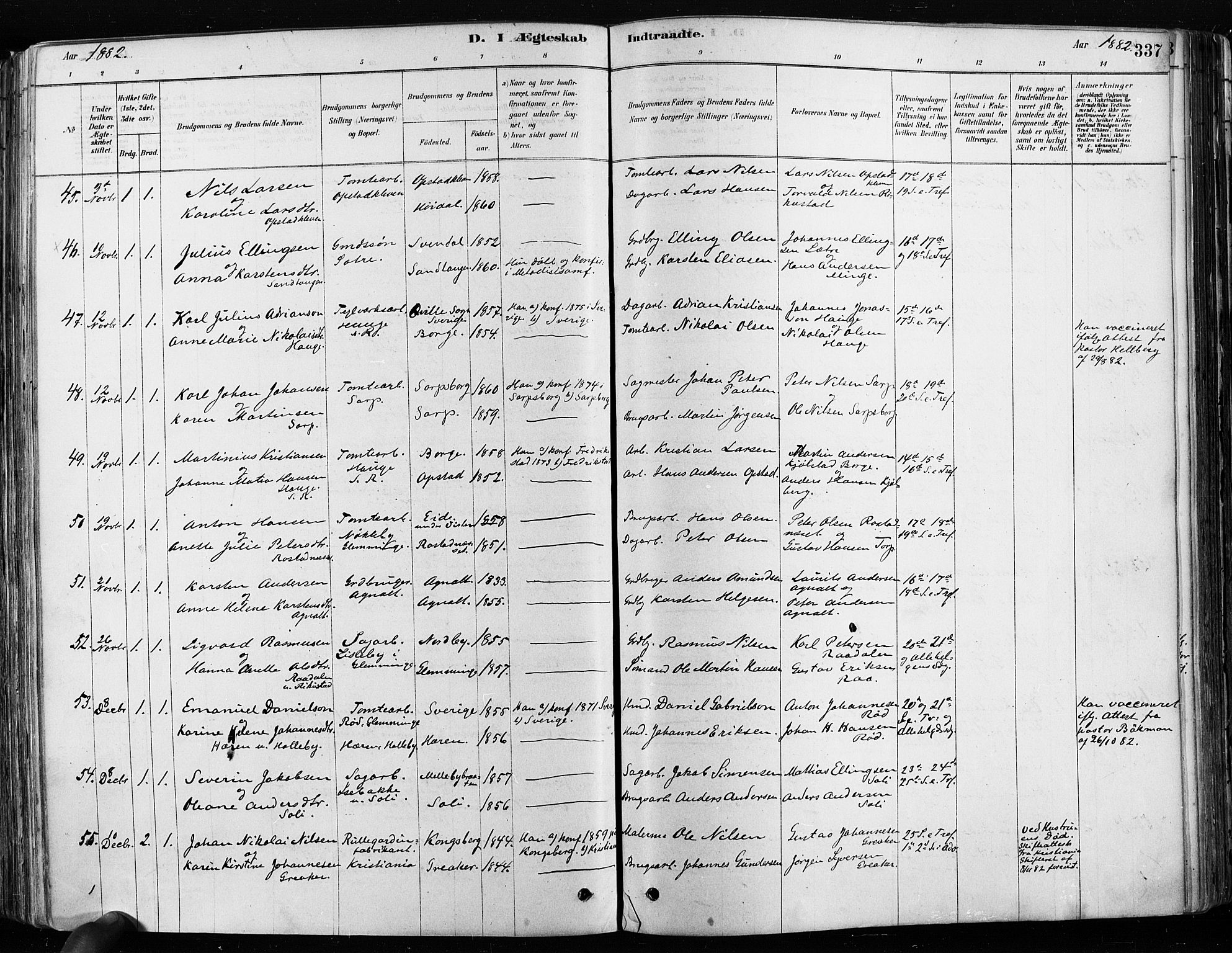 Tune prestekontor Kirkebøker, SAO/A-2007/F/Fa/L0017: Parish register (official) no. 17, 1878-1887, p. 337