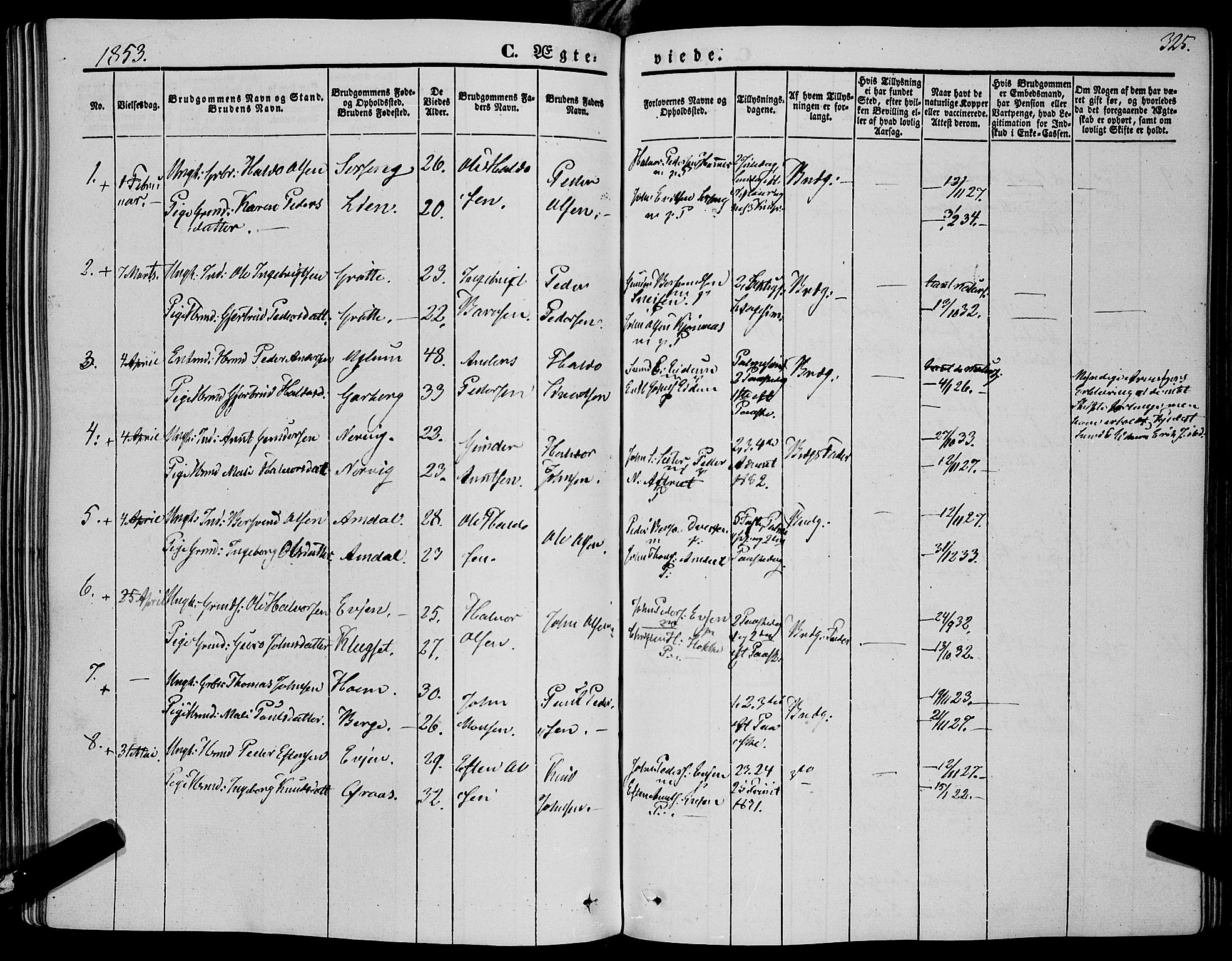 Ministerialprotokoller, klokkerbøker og fødselsregistre - Sør-Trøndelag, SAT/A-1456/695/L1145: Parish register (official) no. 695A06 /1, 1843-1859, p. 325